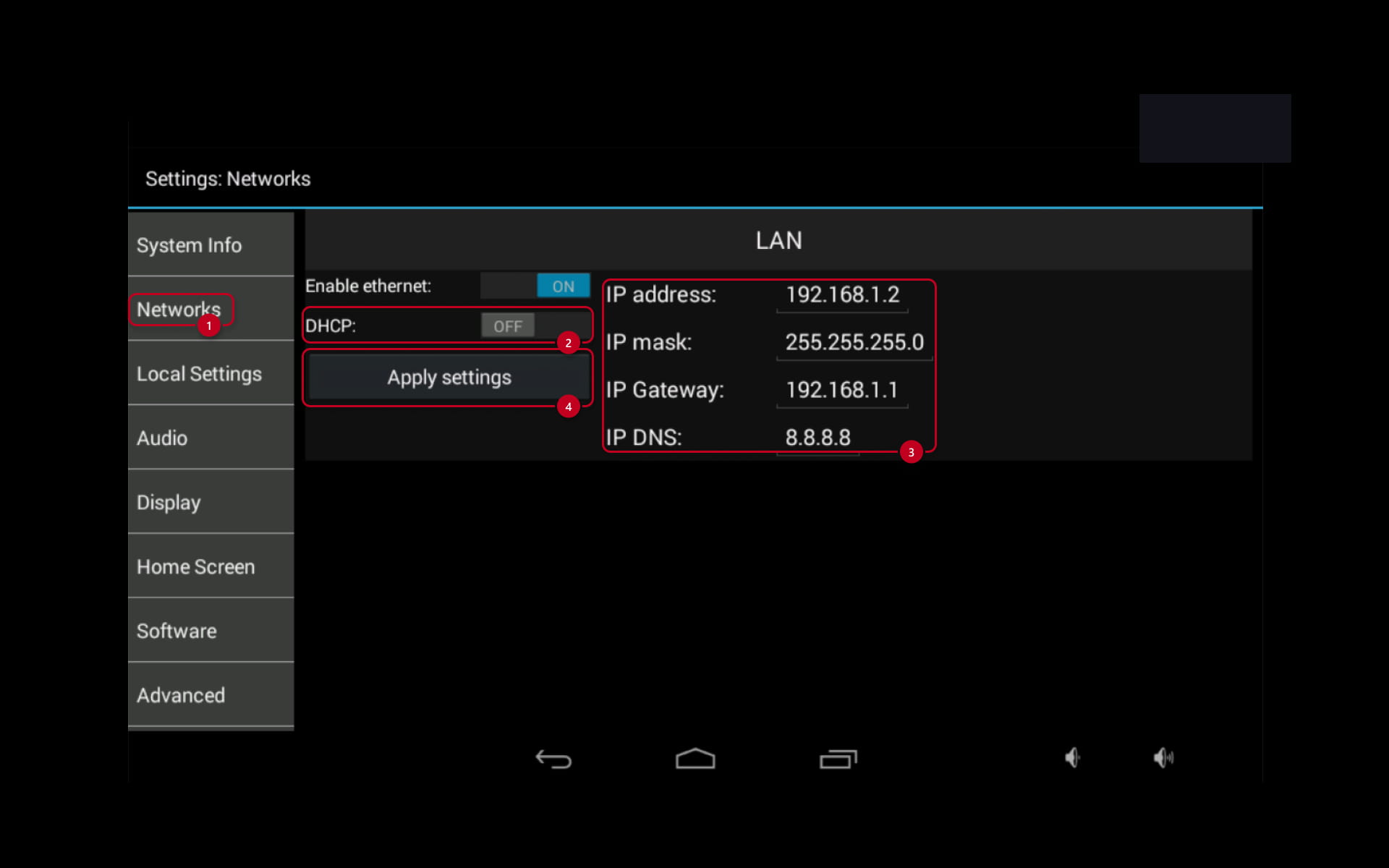 Static IP address settings on a 2N Indoor Touch