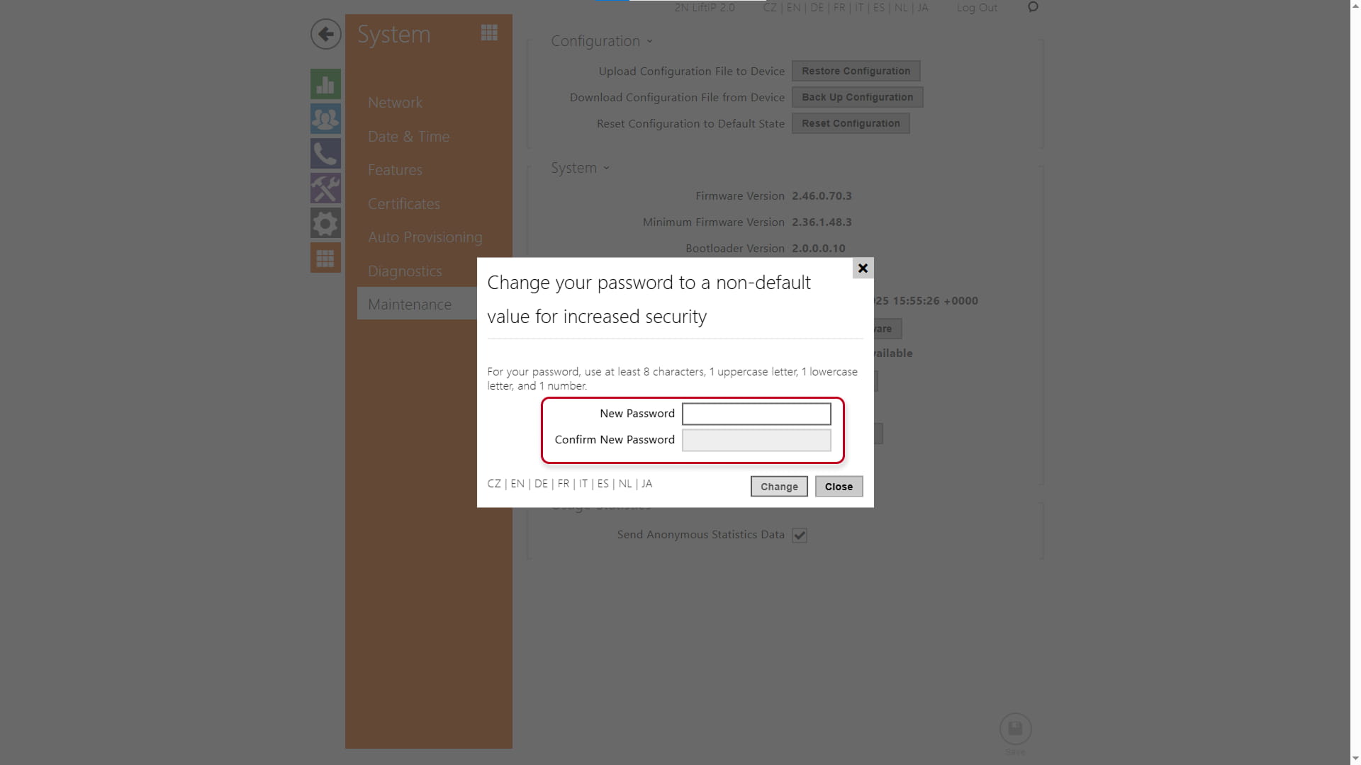 LIFT IP 2.0 factory reset