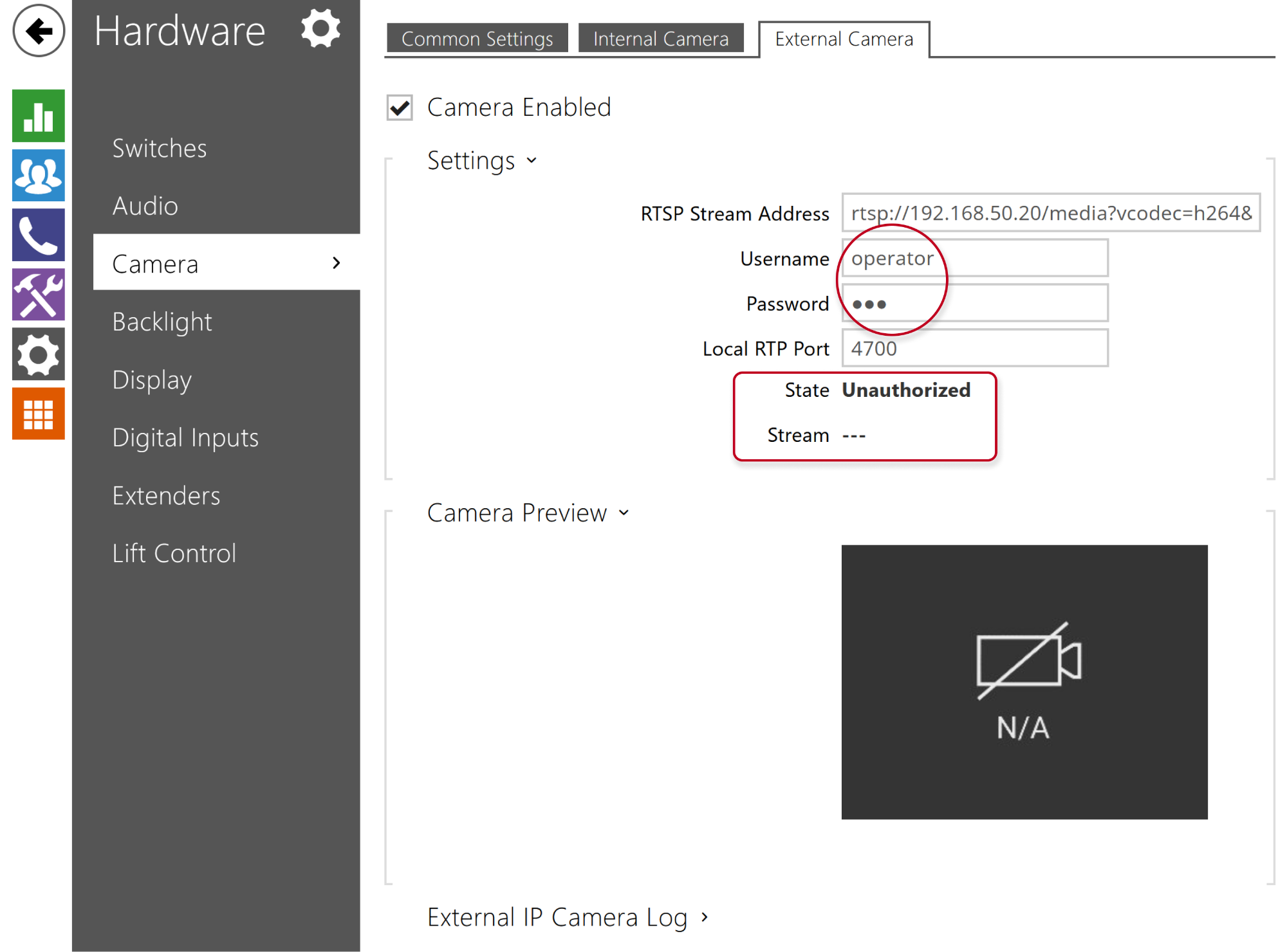 2N IP Intercom - Hardware - Camera - External camera - Unauthorized