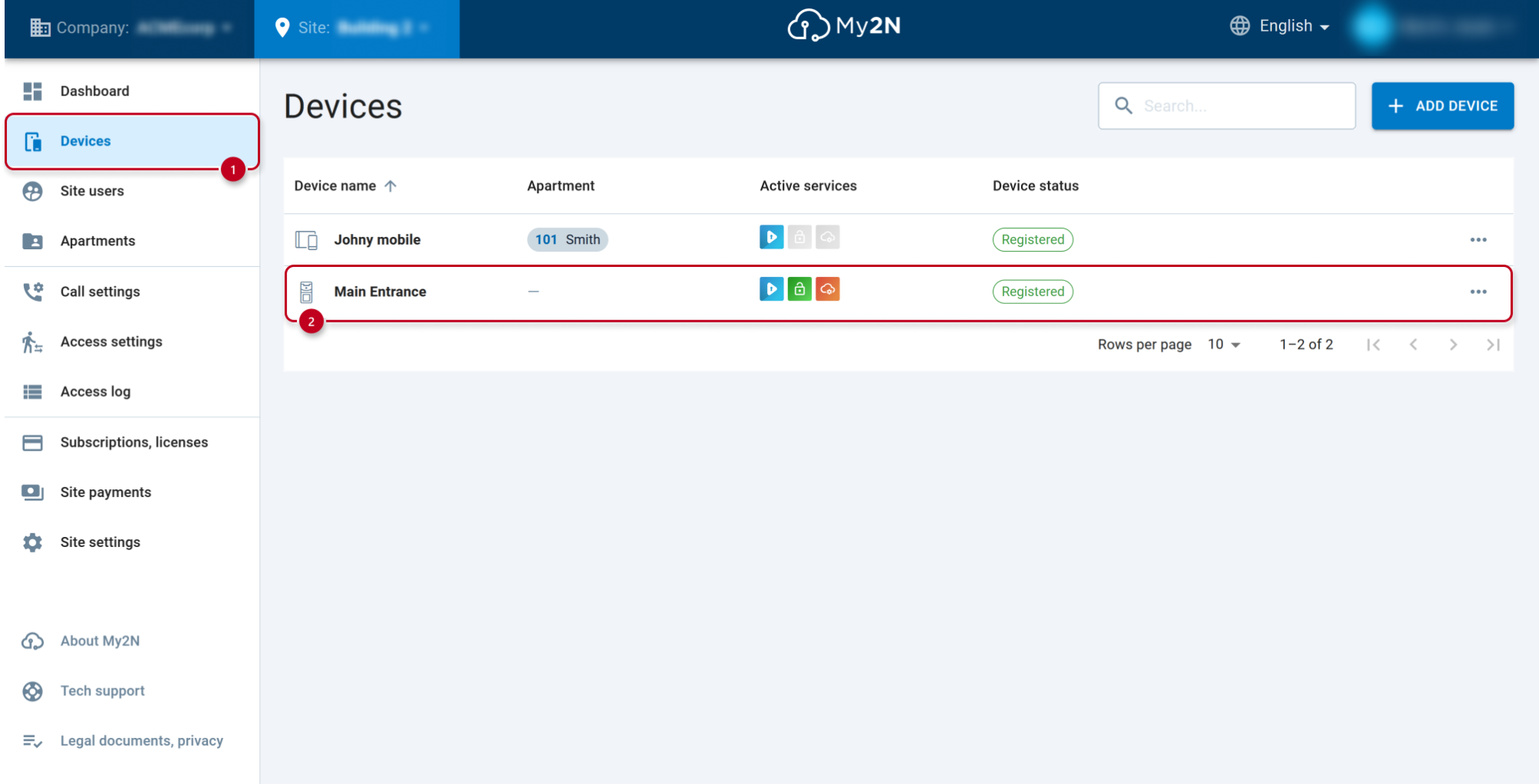 My2N - Devices - Open intercom details