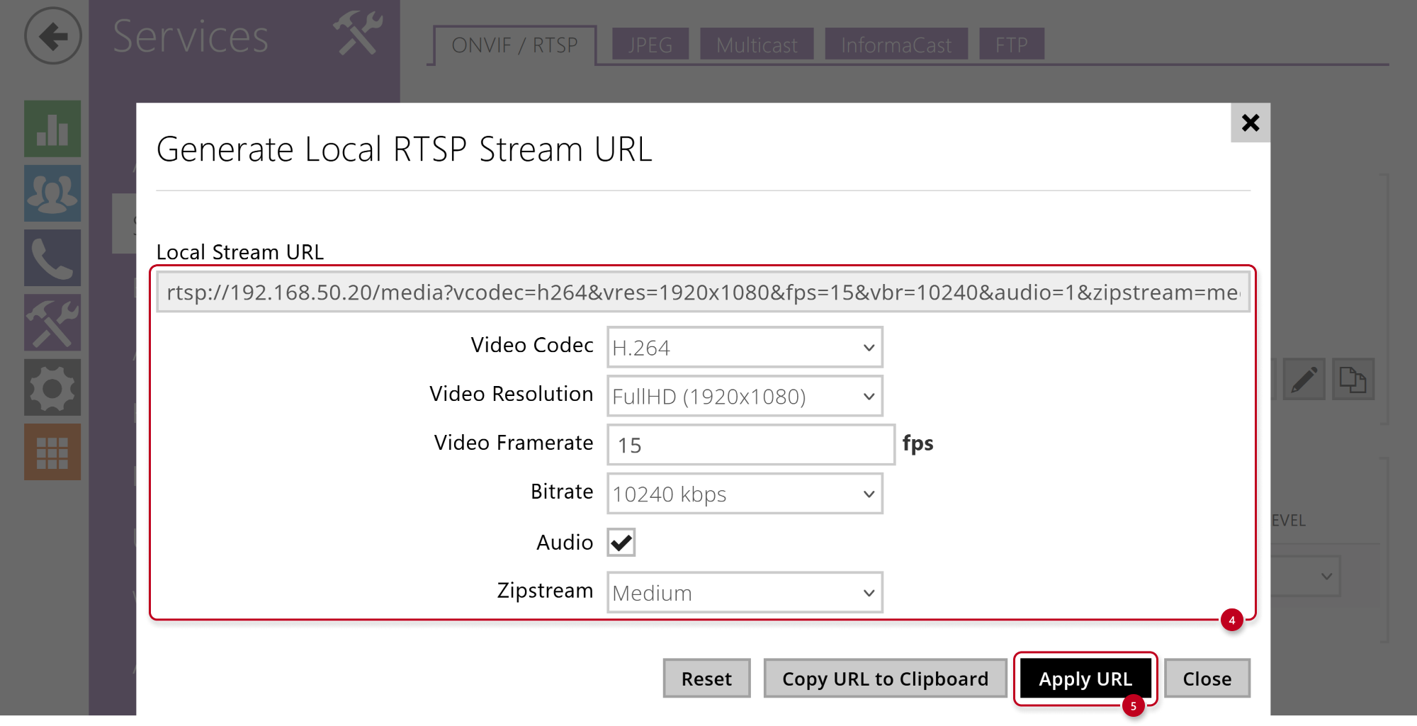 2N IP Intercom - Services - Streaming - Generate local RTSP stream URL