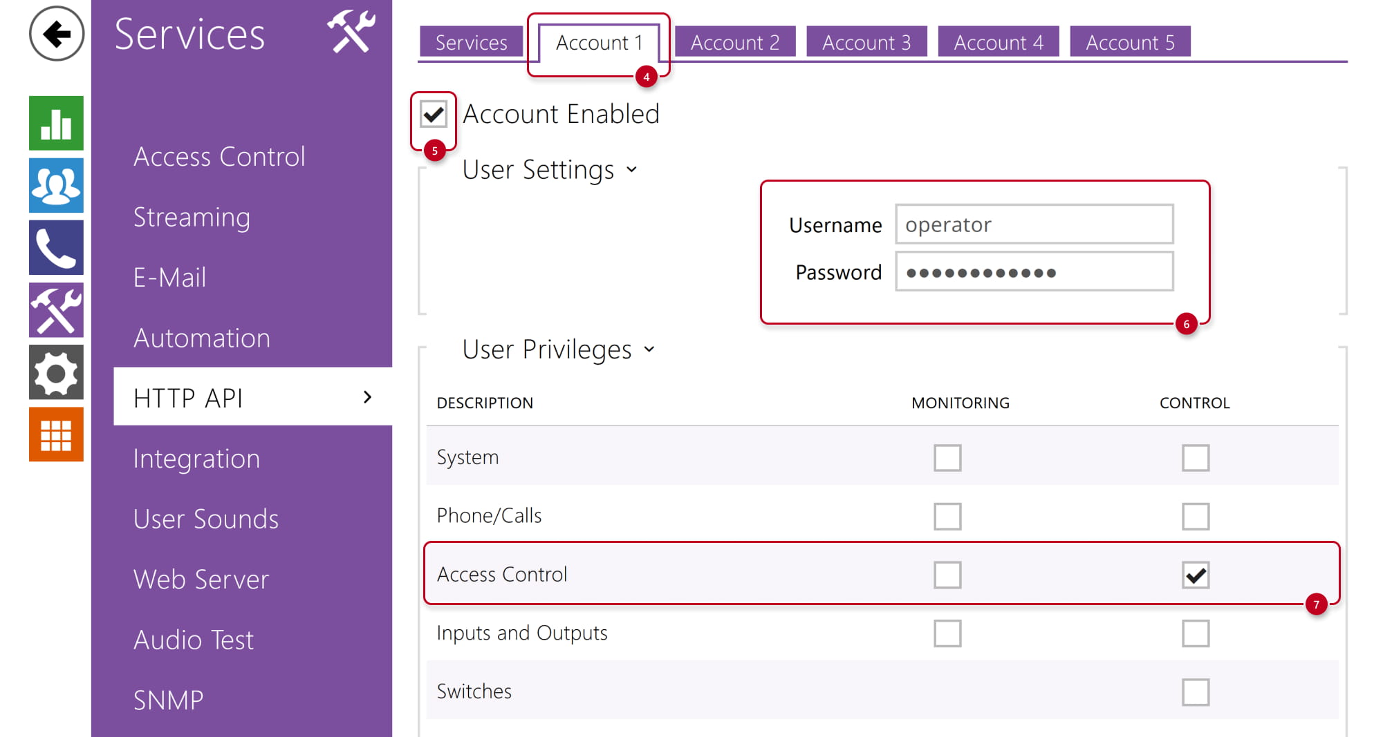 2N IP Intercom - Services - HTTP API - Account with Access Control privileges