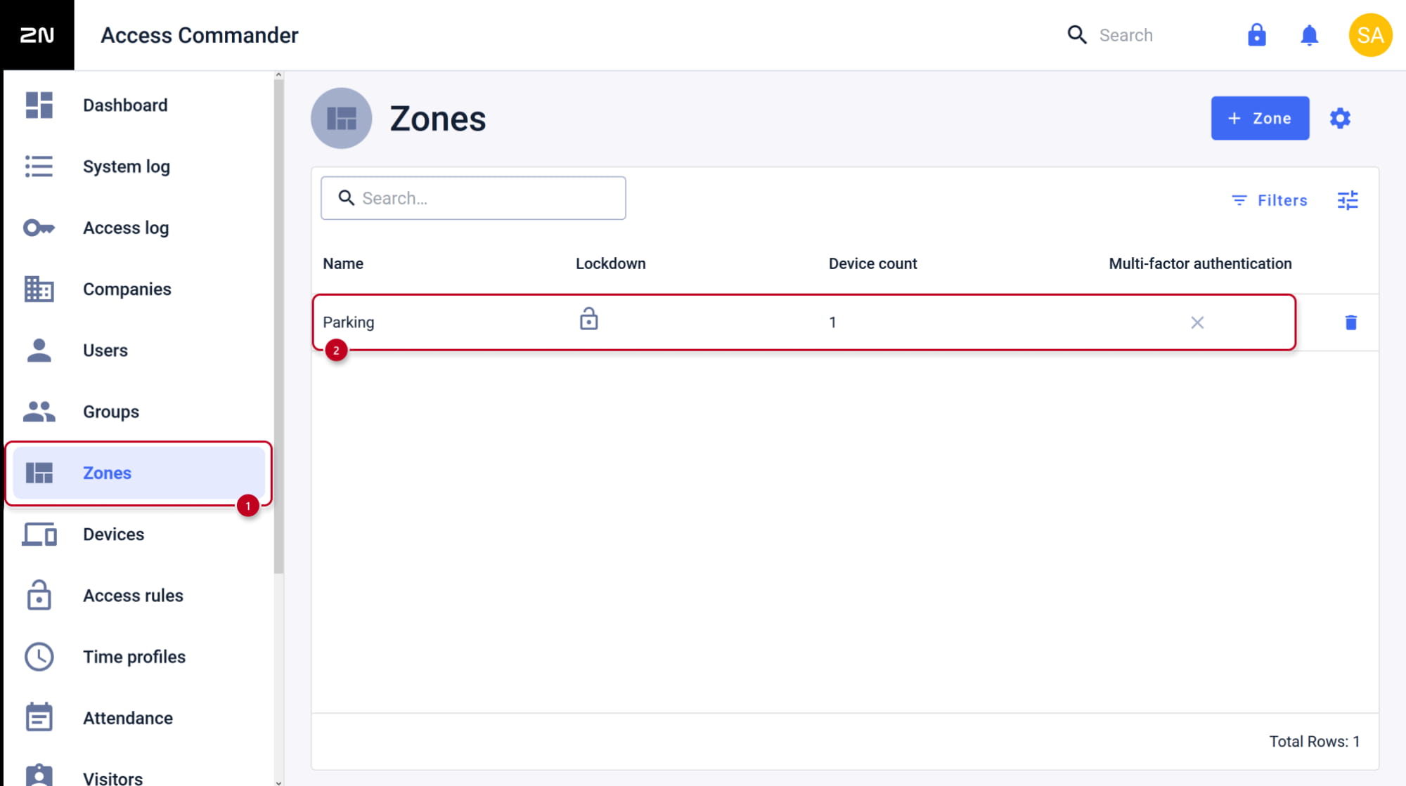 2N Access Commander - Zones - Open zone details