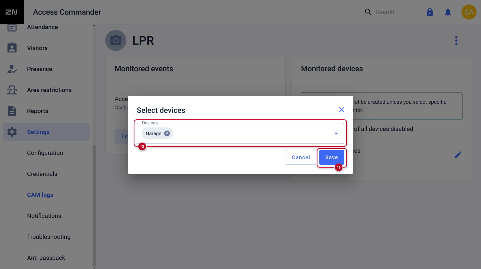 2N Access Commander - Settings - CAM logs - Selected devices