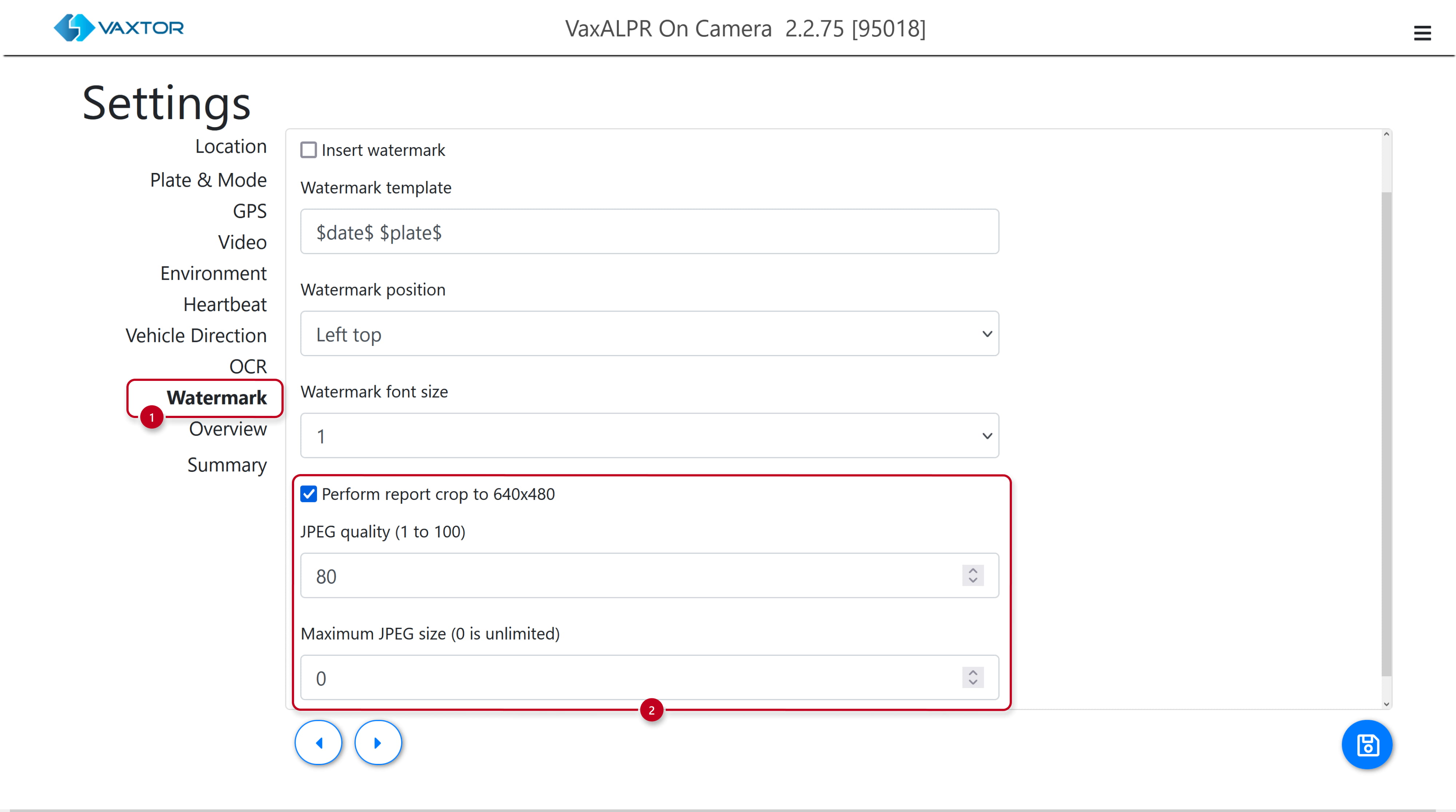 VaxALPR - Settings - Watermark