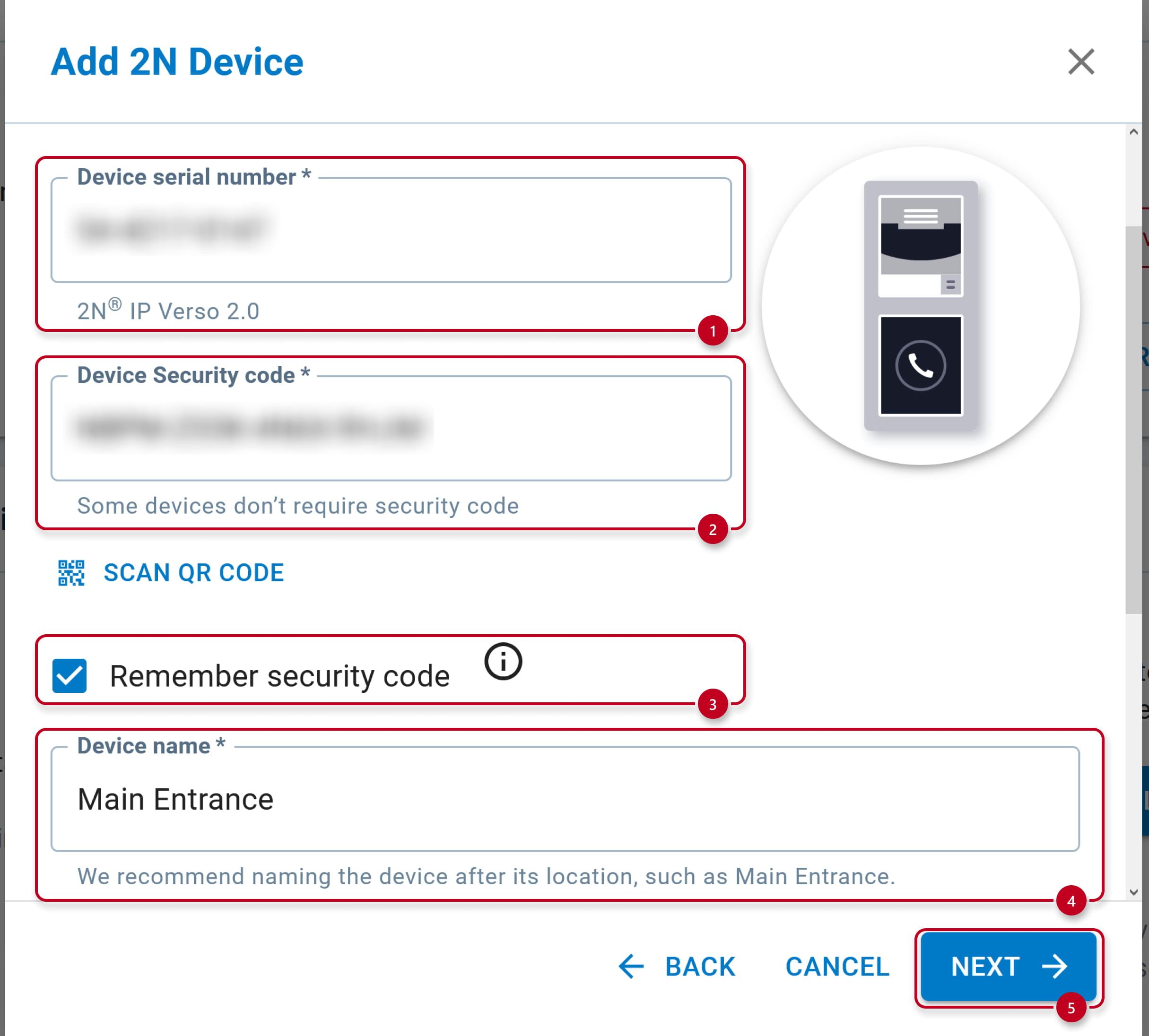 My2N - new 2N device registration details, using Security code