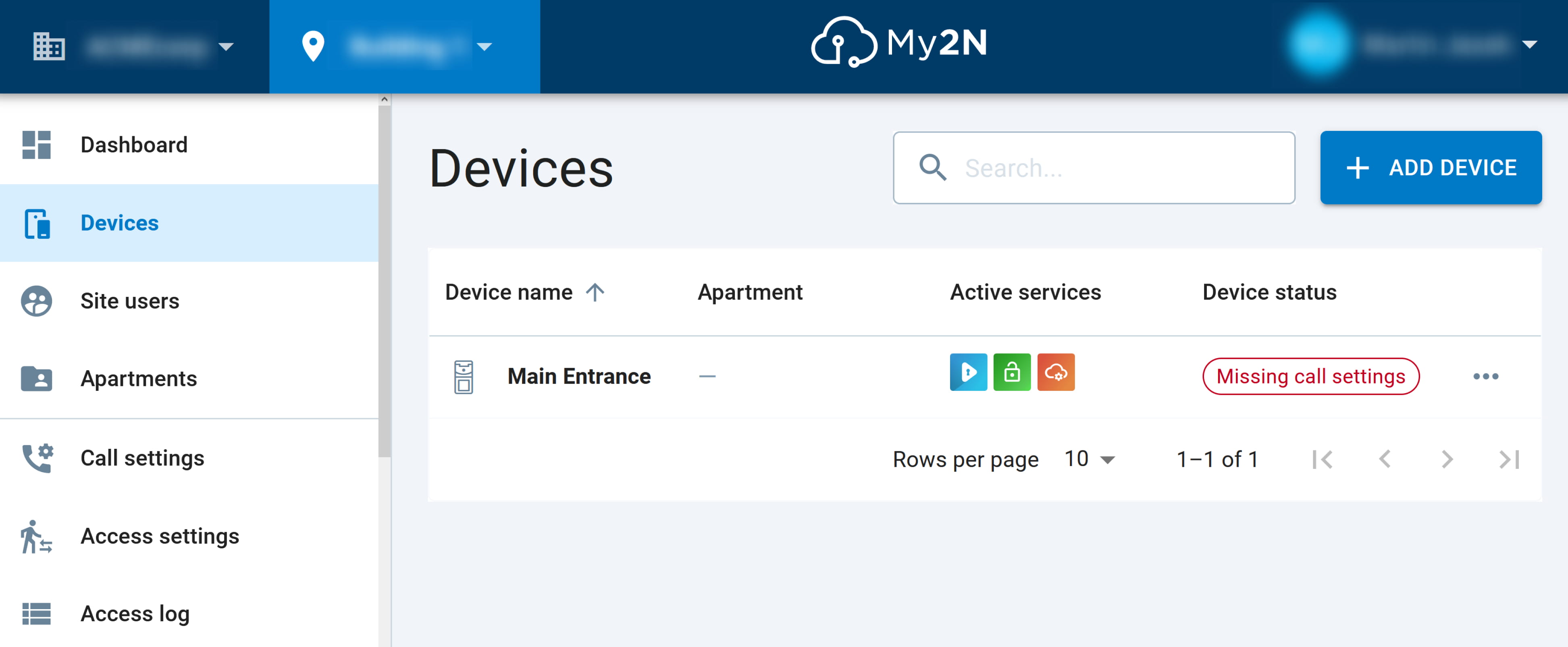 My2N - 2N IP intercom has been added, missing call settings