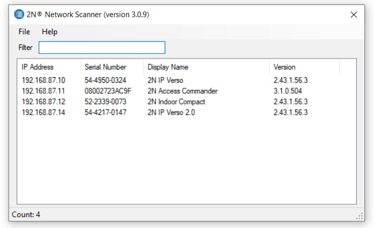 2N Network Scanner - detected 2N devices