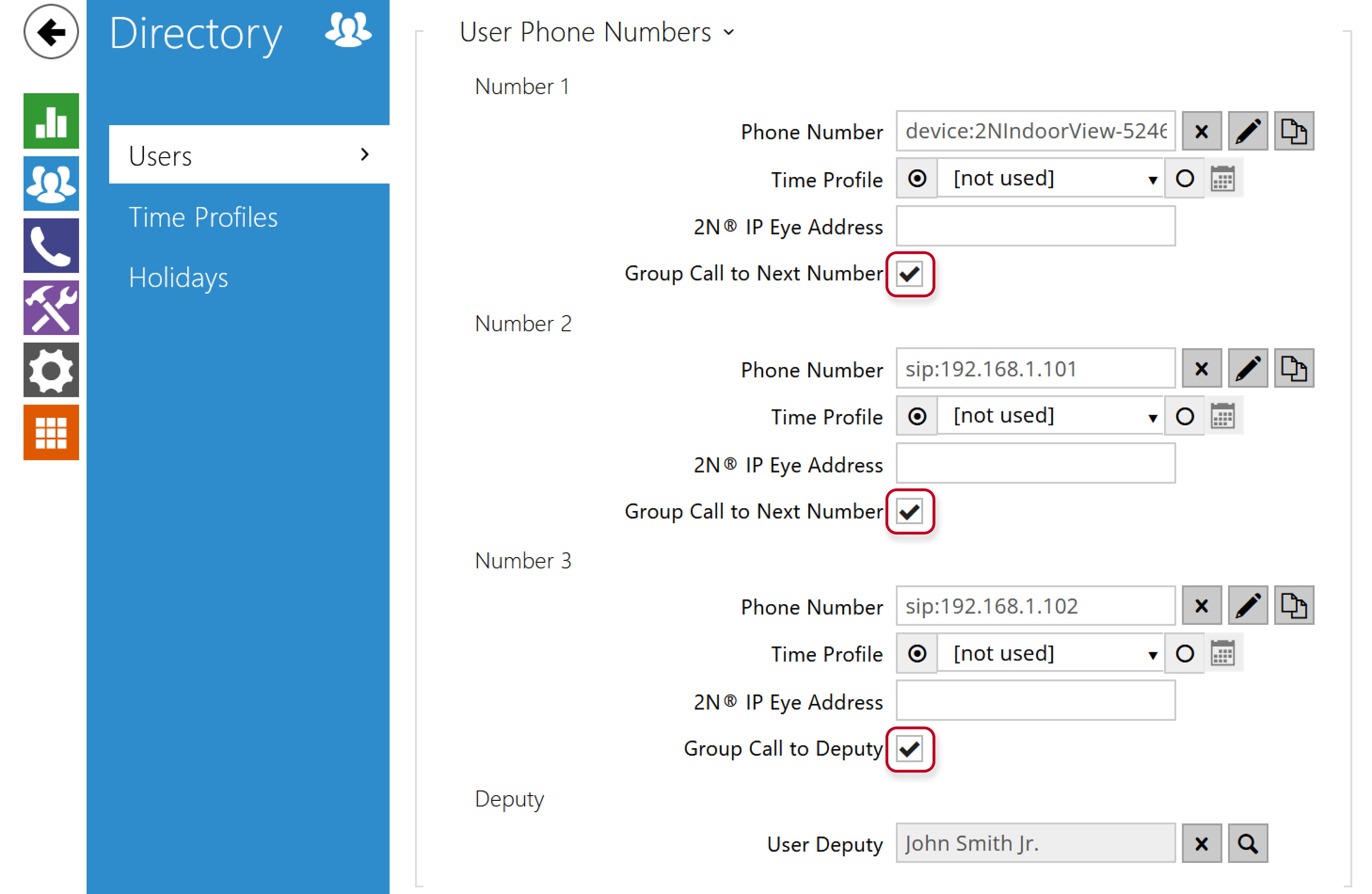 2N IP Intercom - Directory - Users - Group call
