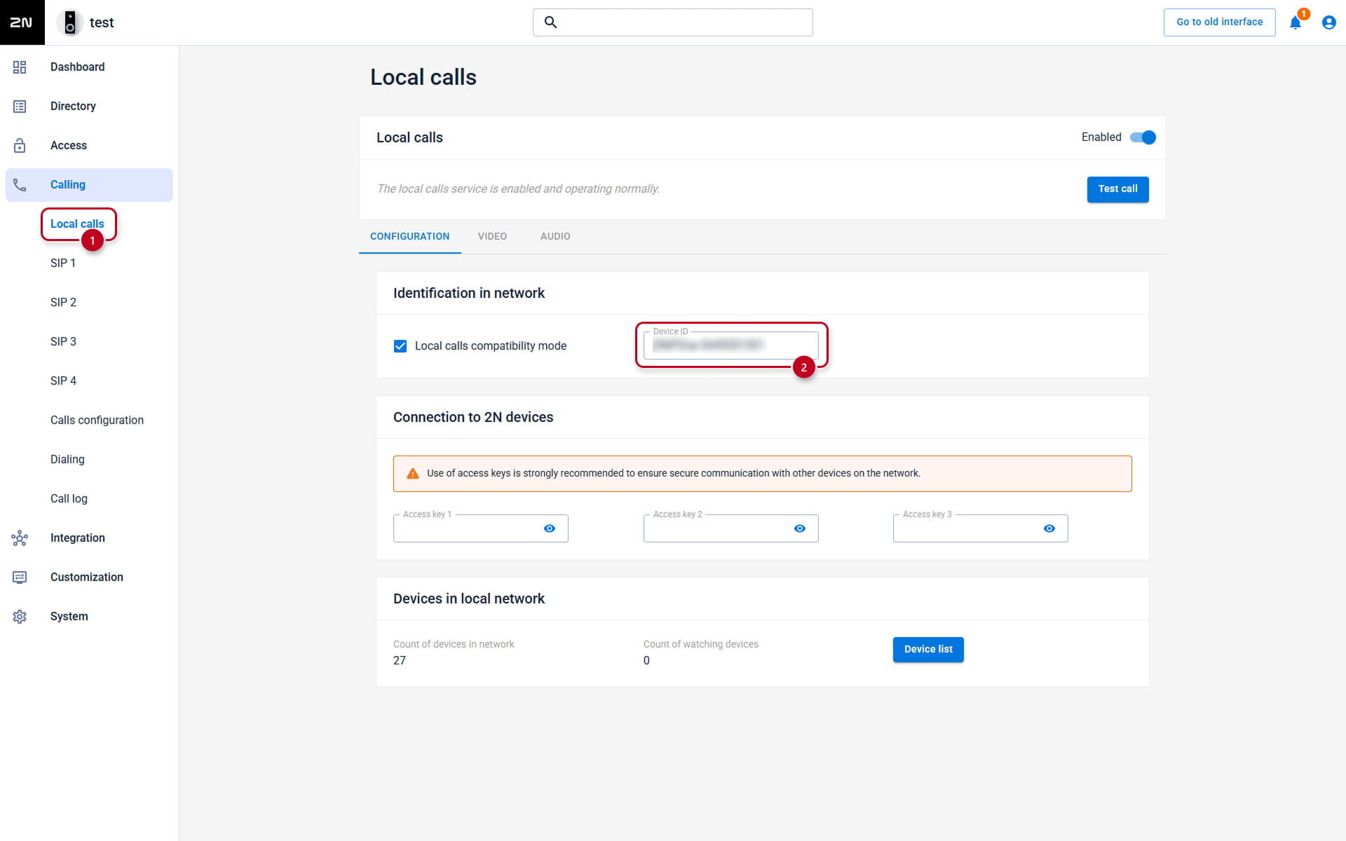 2N IP Intercom - Calling - Local Calls - Configuration - Device ID
