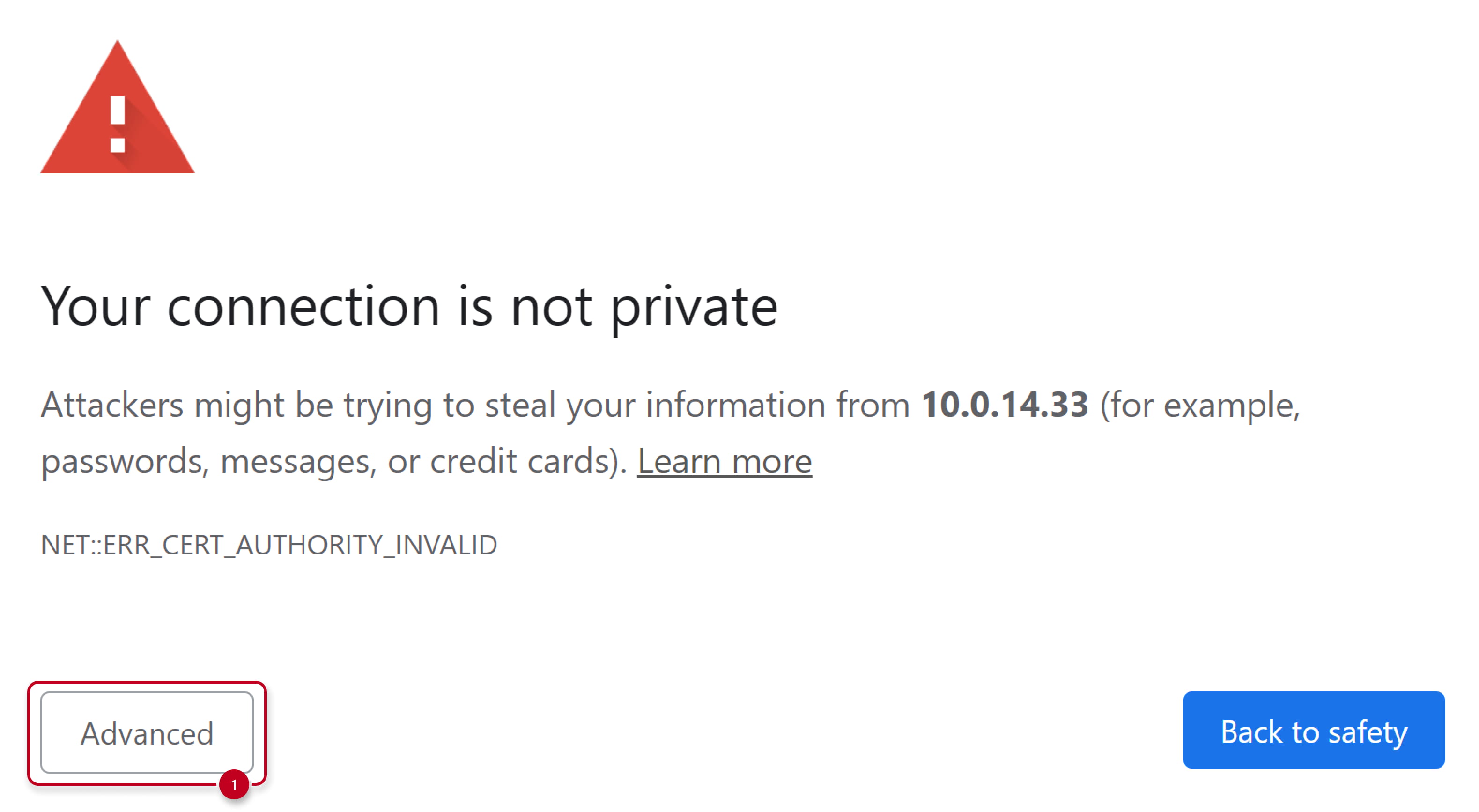 Your connection is not private - go to Advanced Your connection is not private - go to Advanced