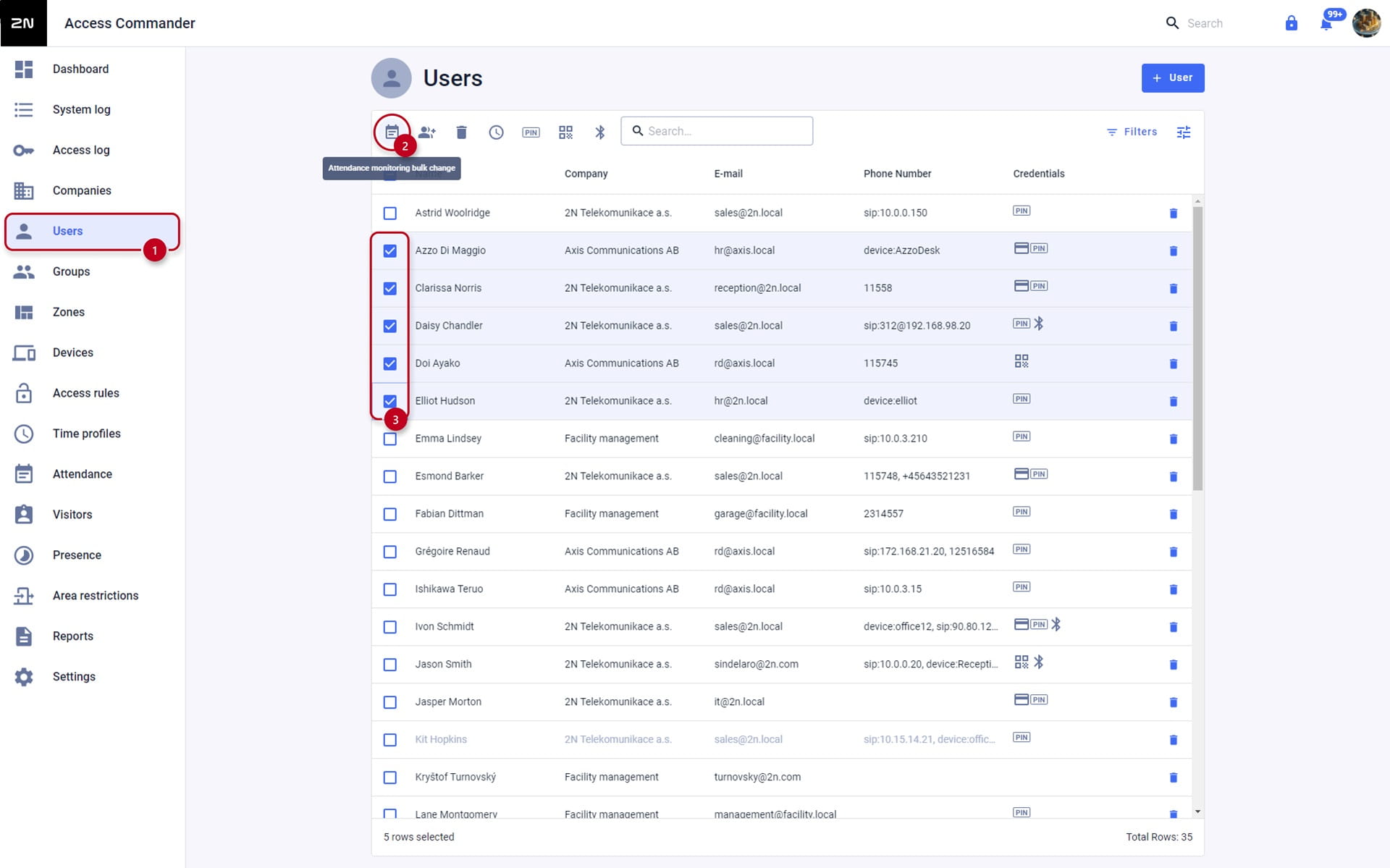 Access Commander Attendance User Selection