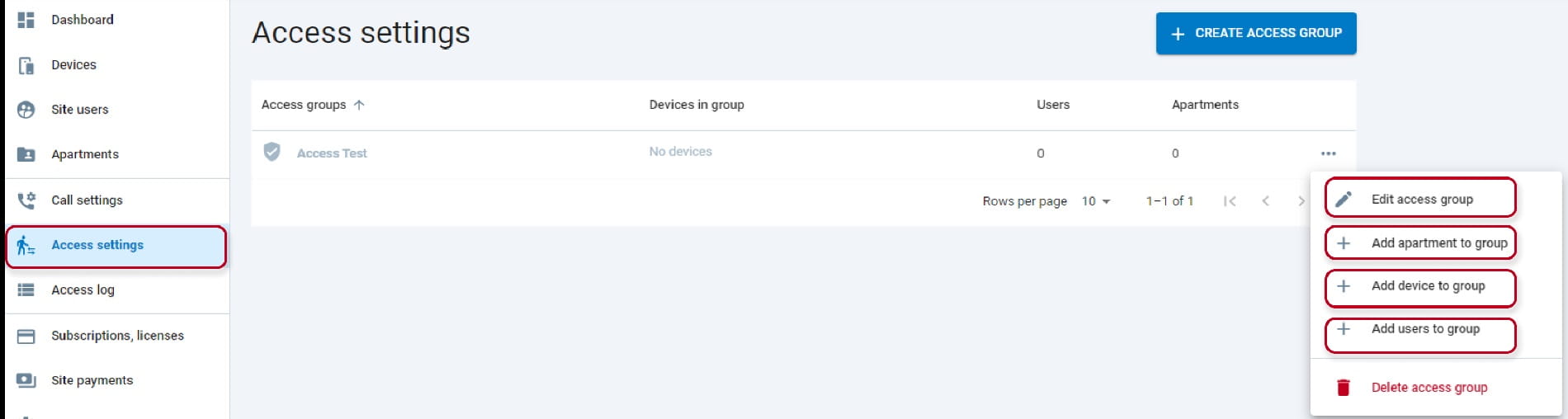 Editing the access group