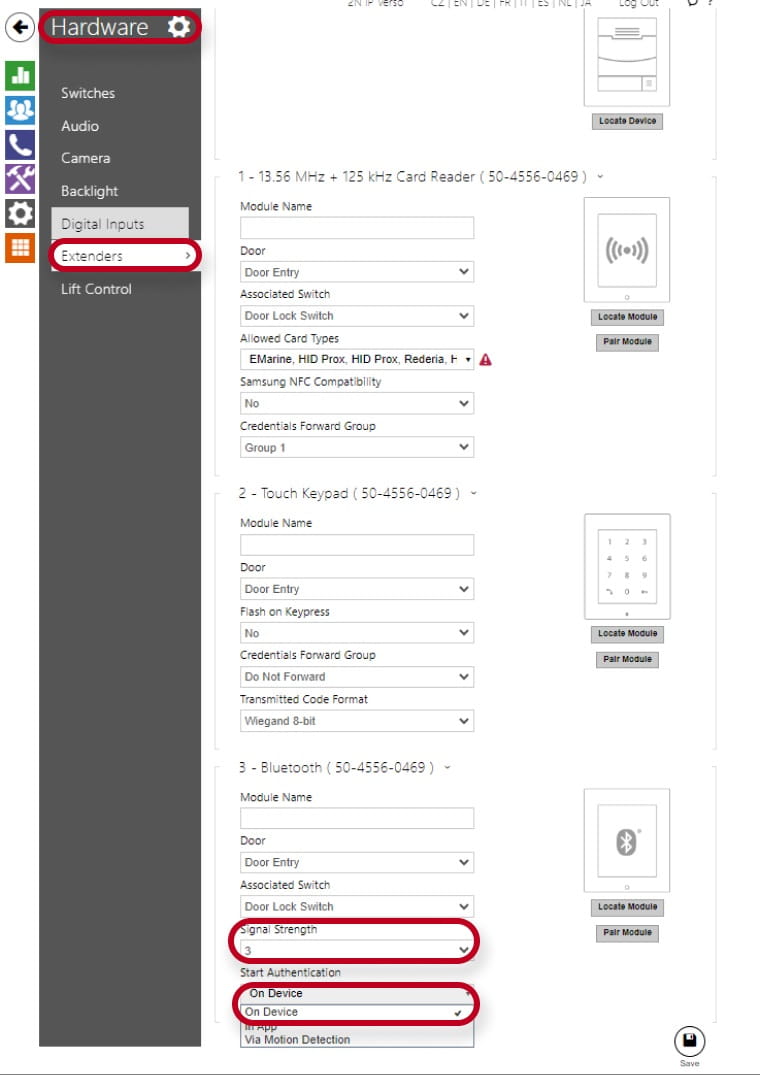 Extenders section configuration