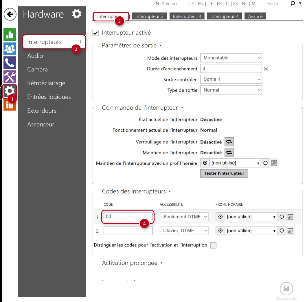L'interface web de l'interphone (Hardware - interrupteur)