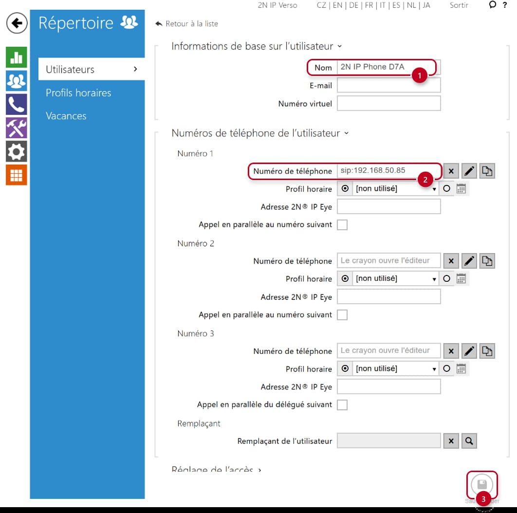 L'interface web de l'interphone (ajouter un utilisateur)