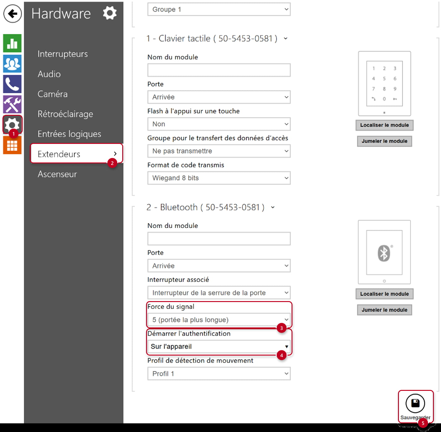 L'interface web de l'interphone - Configuration de la section des extendeurs sur l’interphone