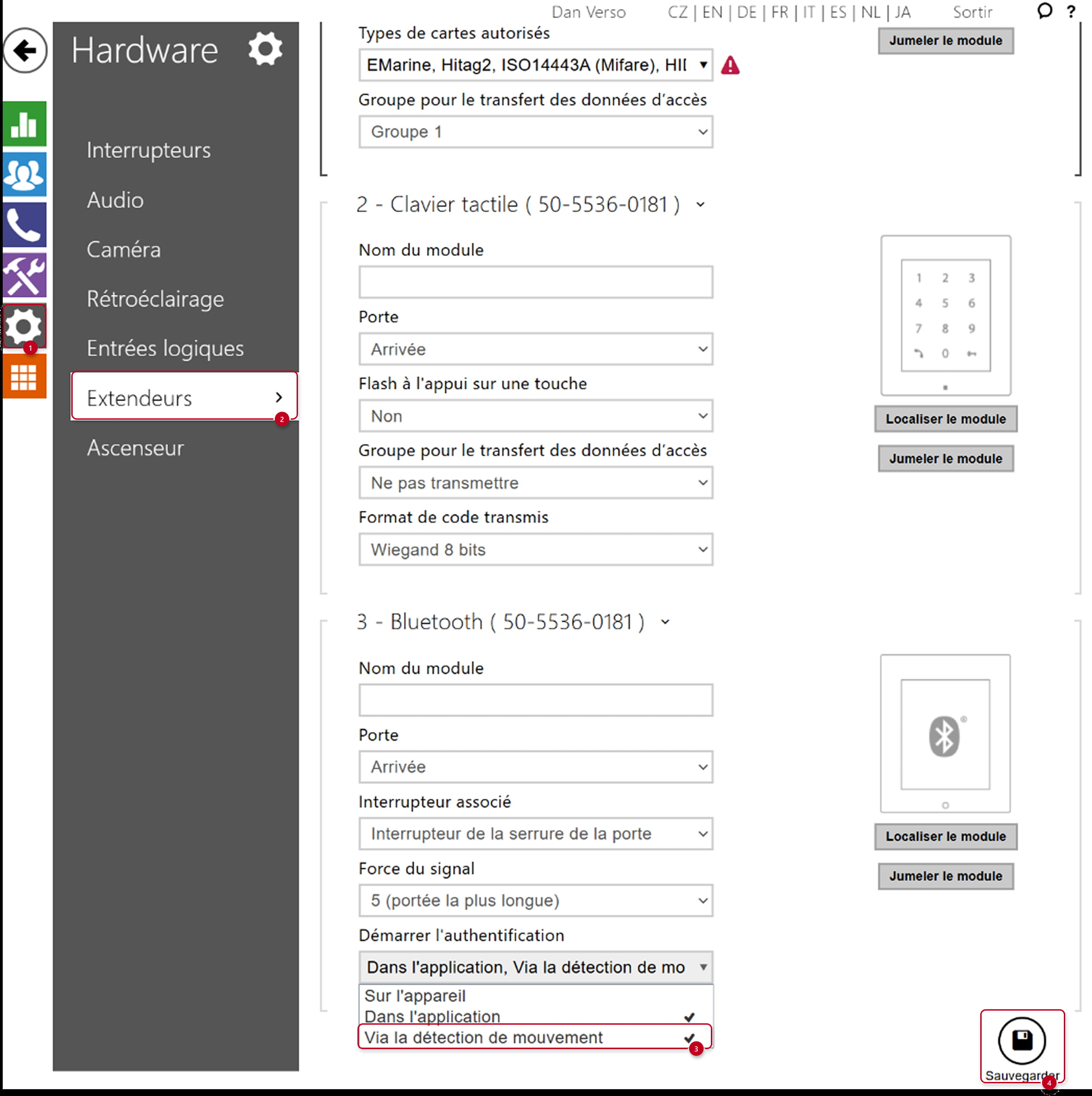 L’ancienne interface web - section Hardware → Extendeurs. Activer l’option "Via la détection de mouvement"