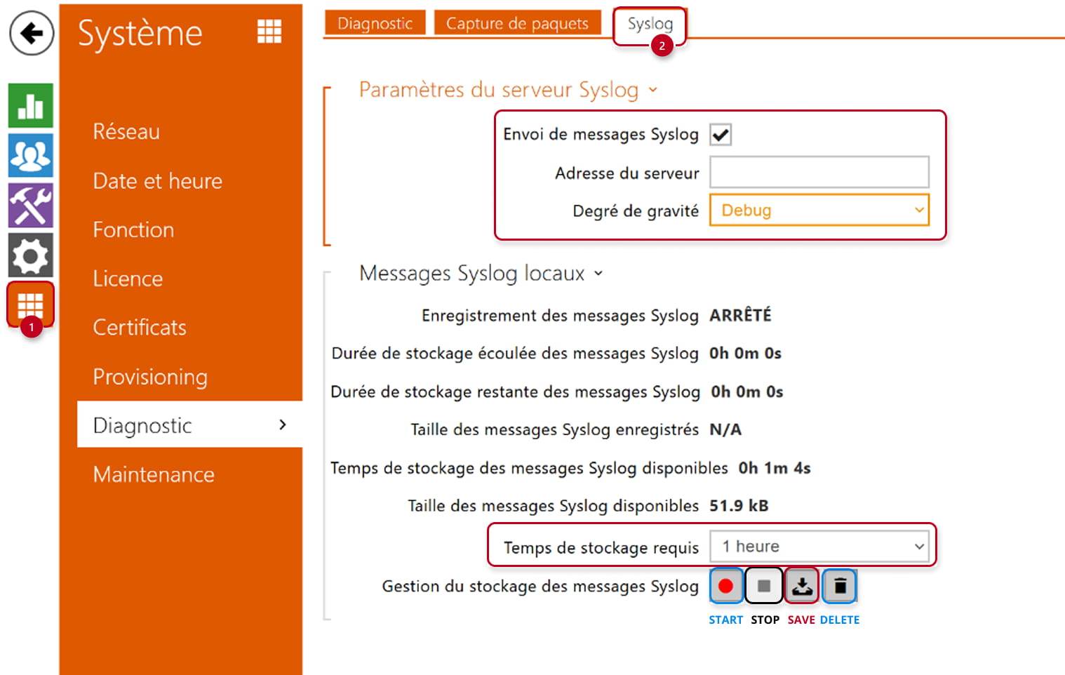 Capture d’un Syslog interne – 2N Access Unit 2.0