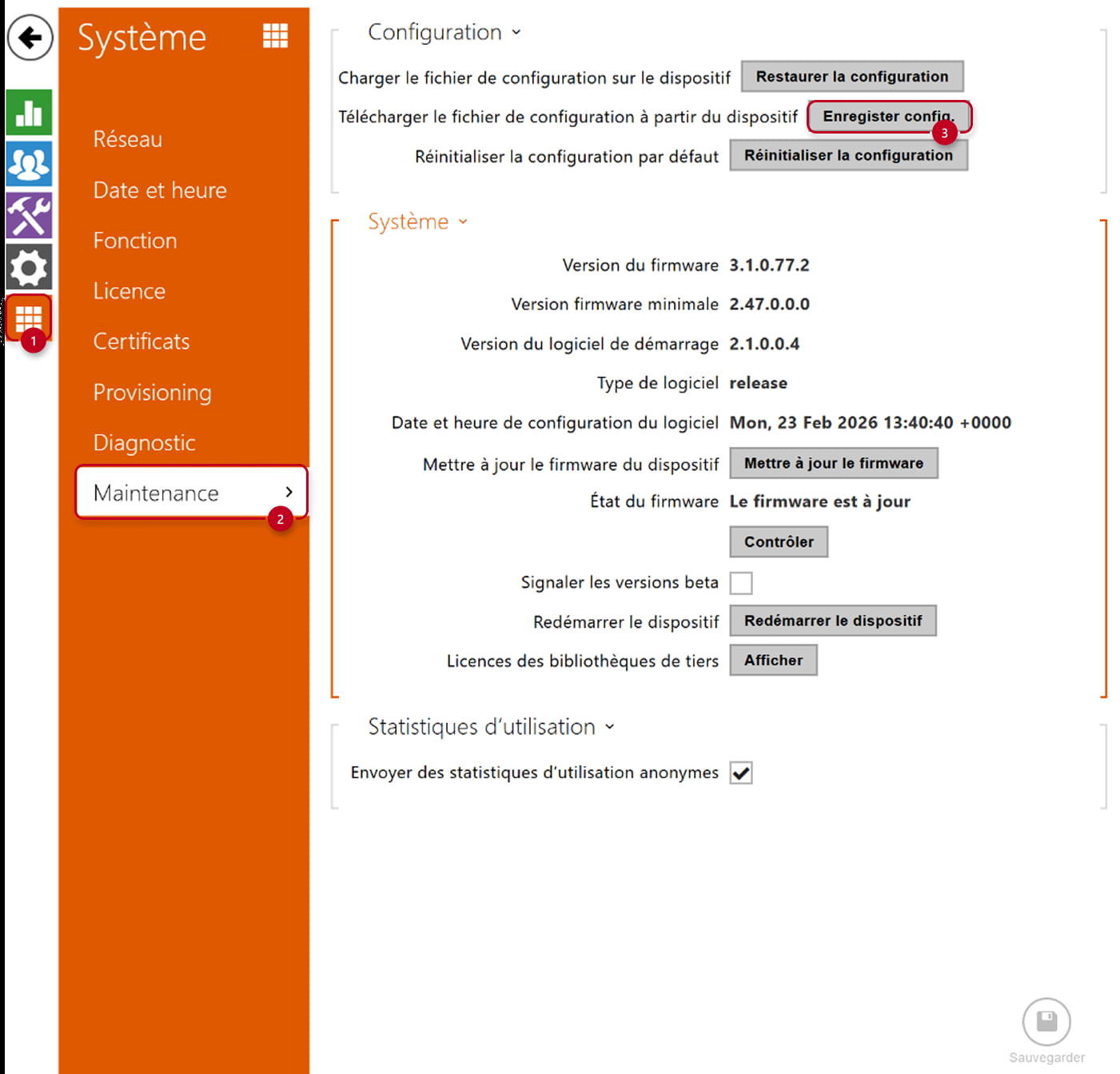 Sauvegarde de la configuration – 2N Access Unit 2.0