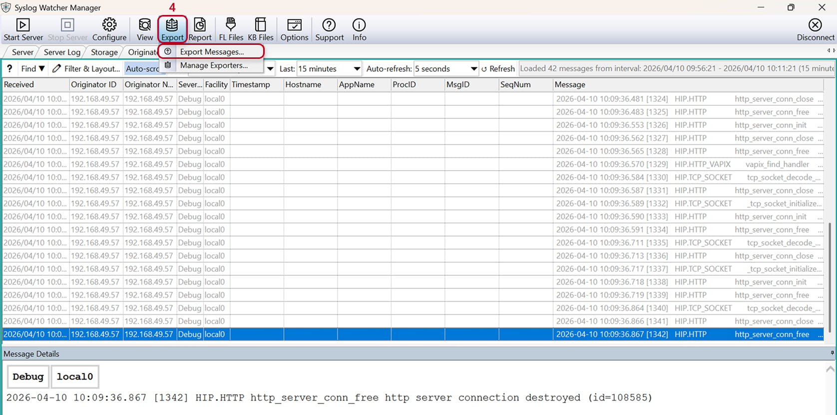 SyslogWatcher - Exporter les messages vers un fichier