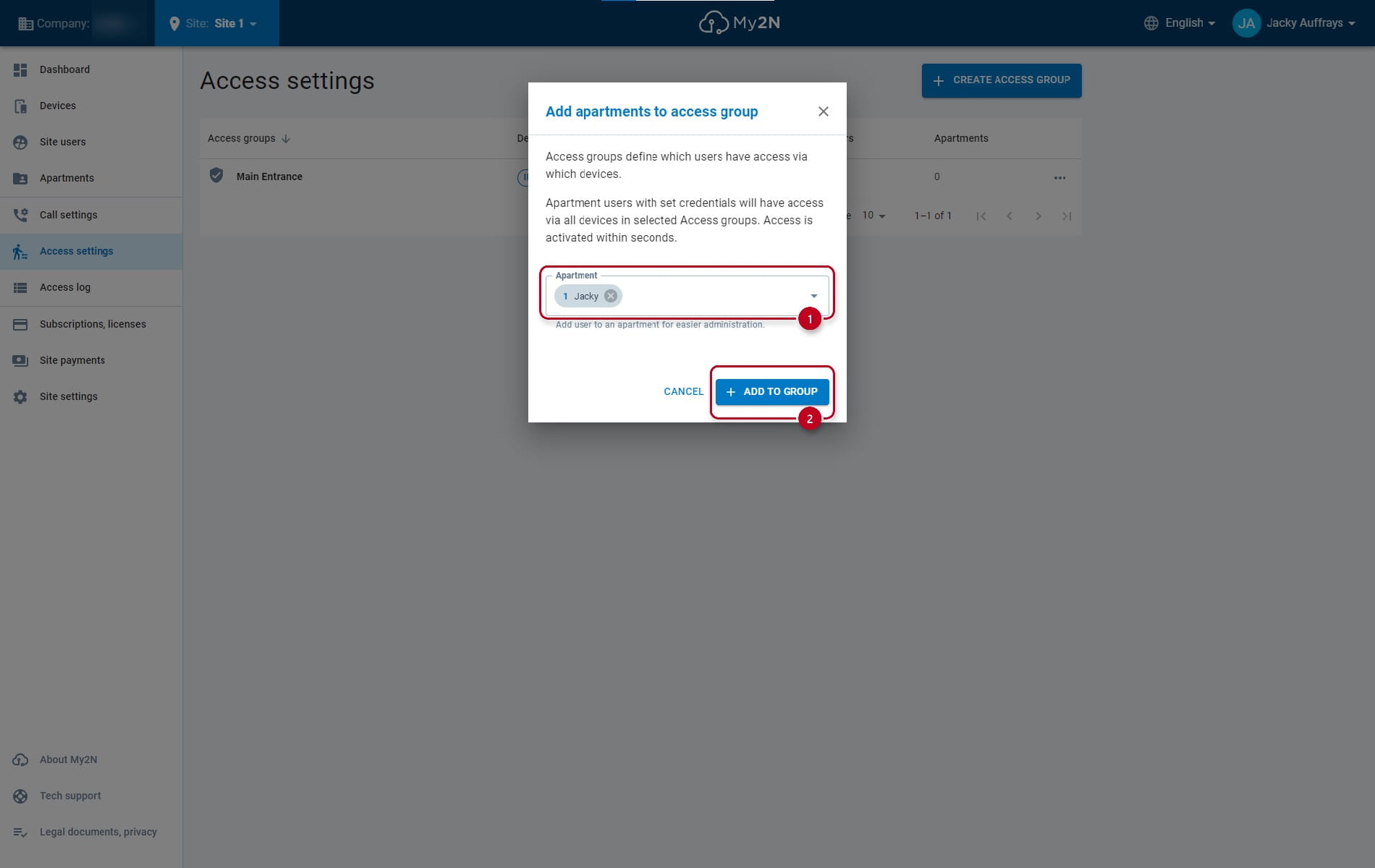 Creating access group in My2N - Step 6