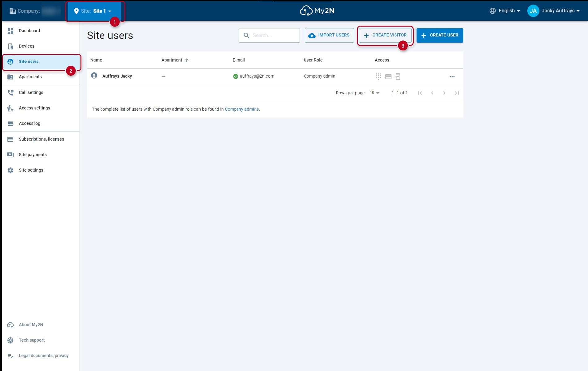 How to create a visitor in My2N site - Step 1