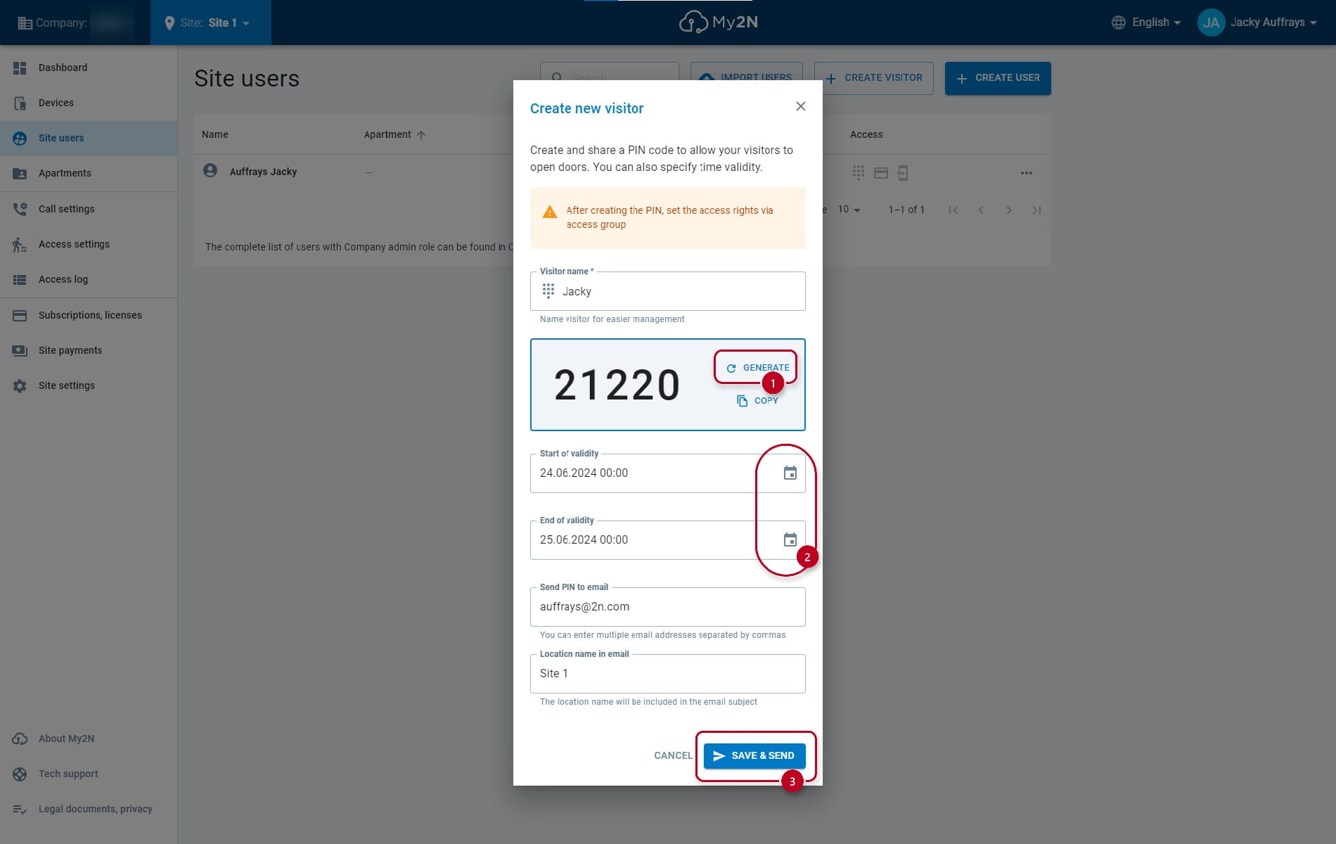 How to create a visitor in My2N site - Step 2