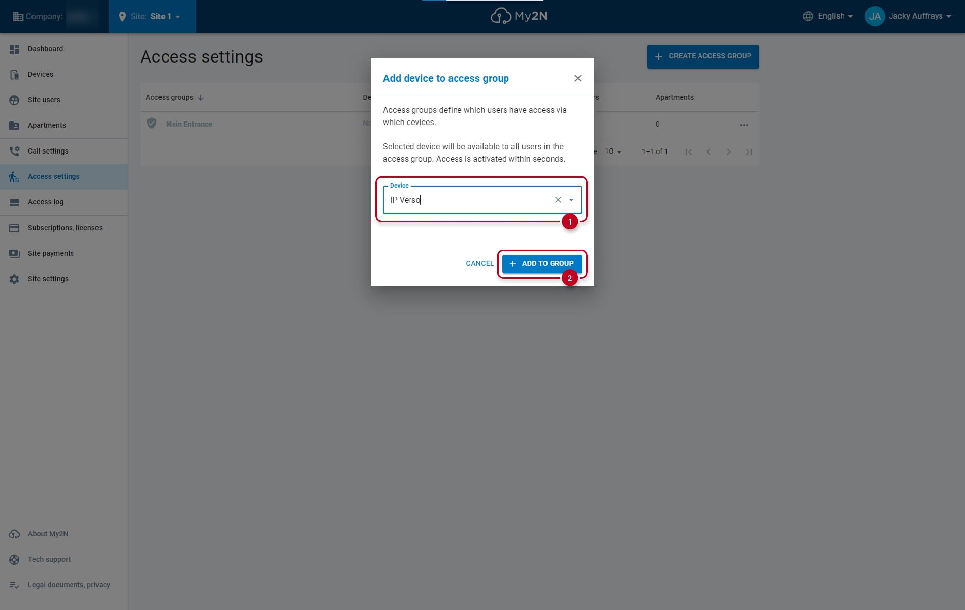 Creating access group in My2N - Step 4