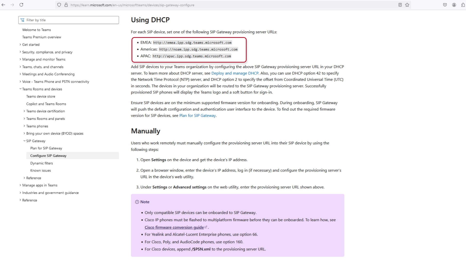 Microsoft SIP Gateway webpage