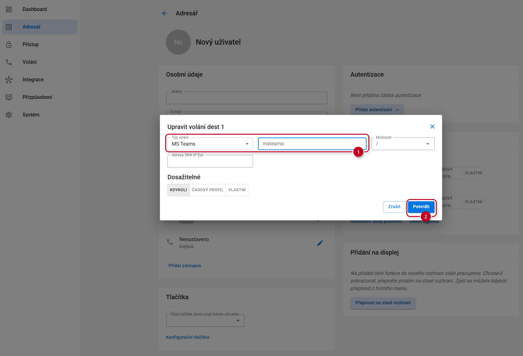 Přidání telefonního čísla MS Teams uživateli