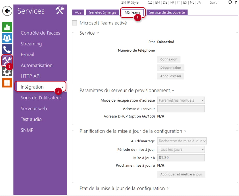 Integration page with Microsoft Teams tab