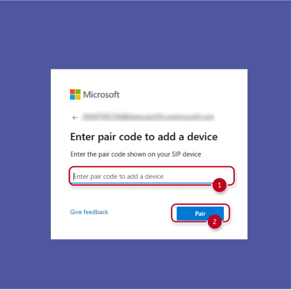 Microsoft website with window for pairing code entering