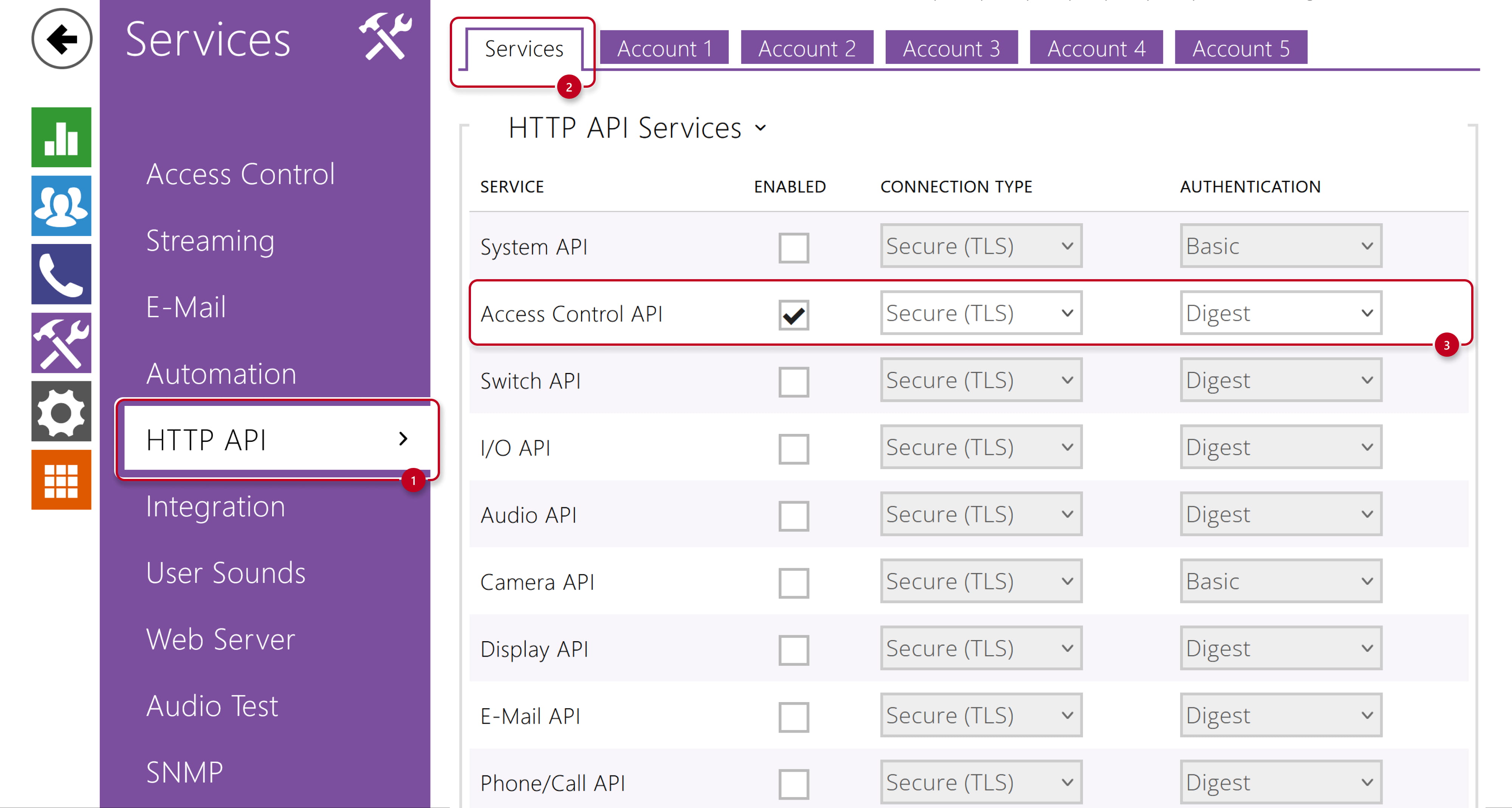 2N IP Intercom - Services - HTTP API - enable Camera API