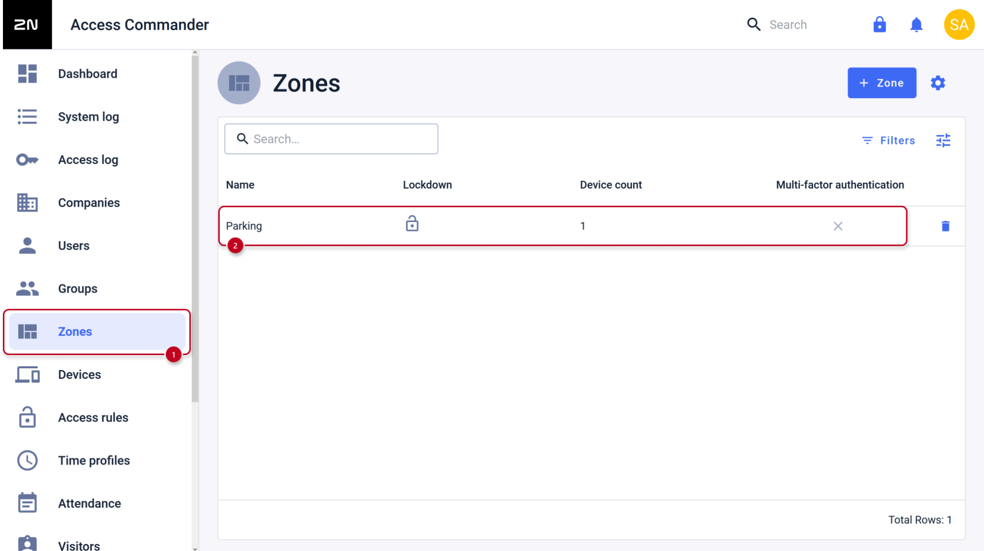 2N Access Commander - Zones - Open zone details