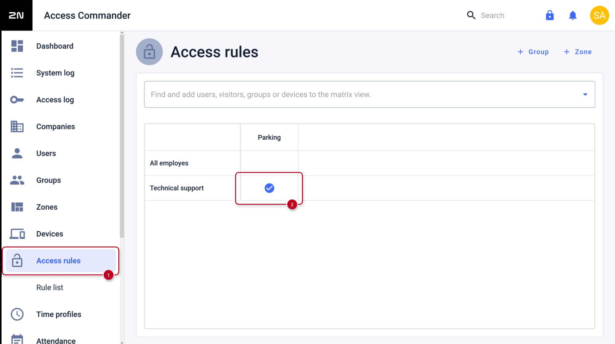 2N Access Commander - Access rules