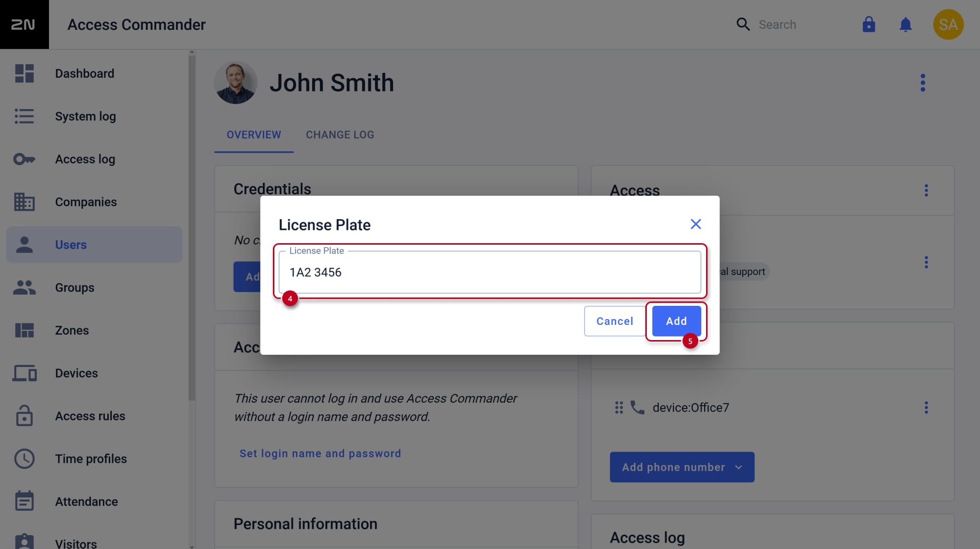 2N Access Commander - Users - Add credential - License plate number