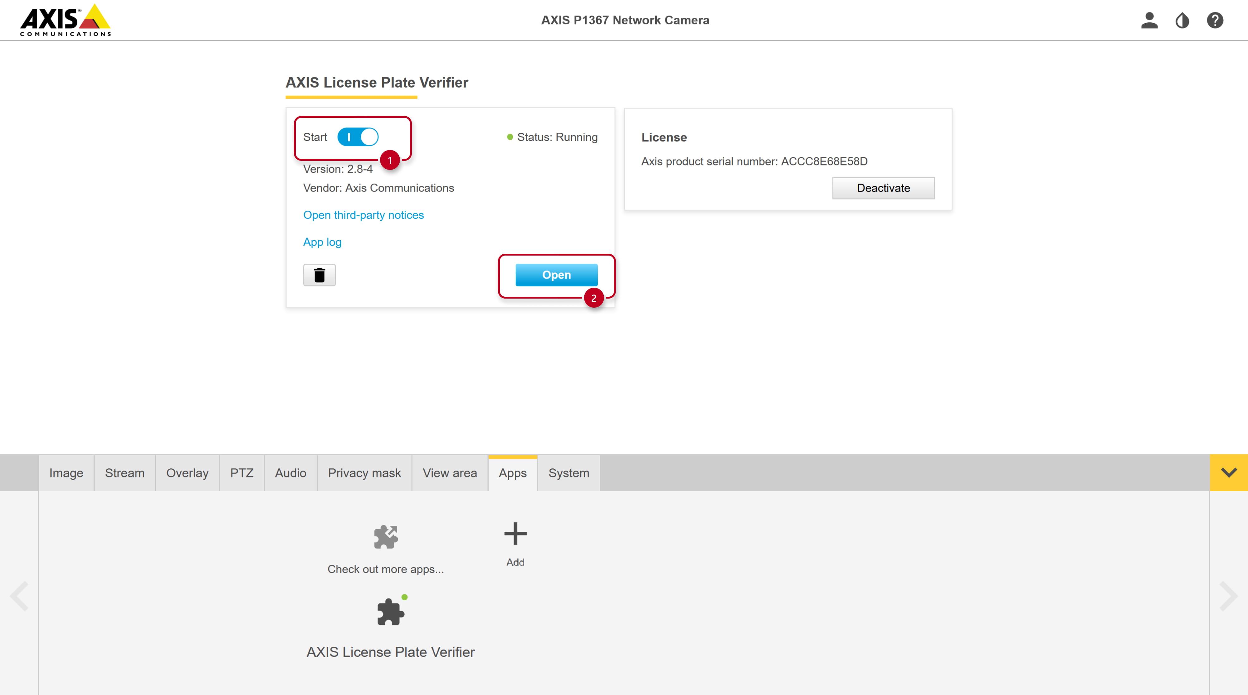 Axis network camera - ALPV - start and open