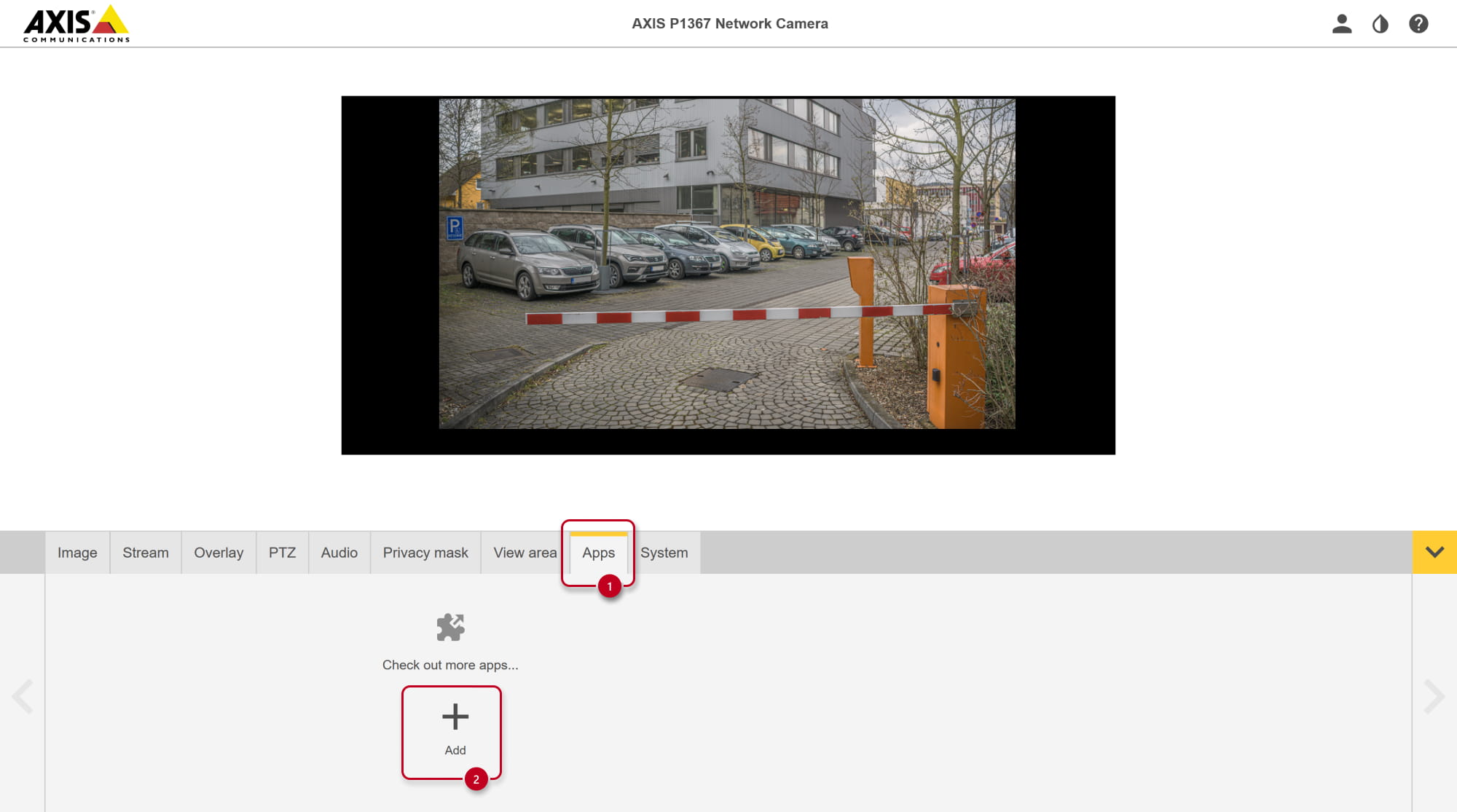 Axis network camera - settings - Apps - add new one