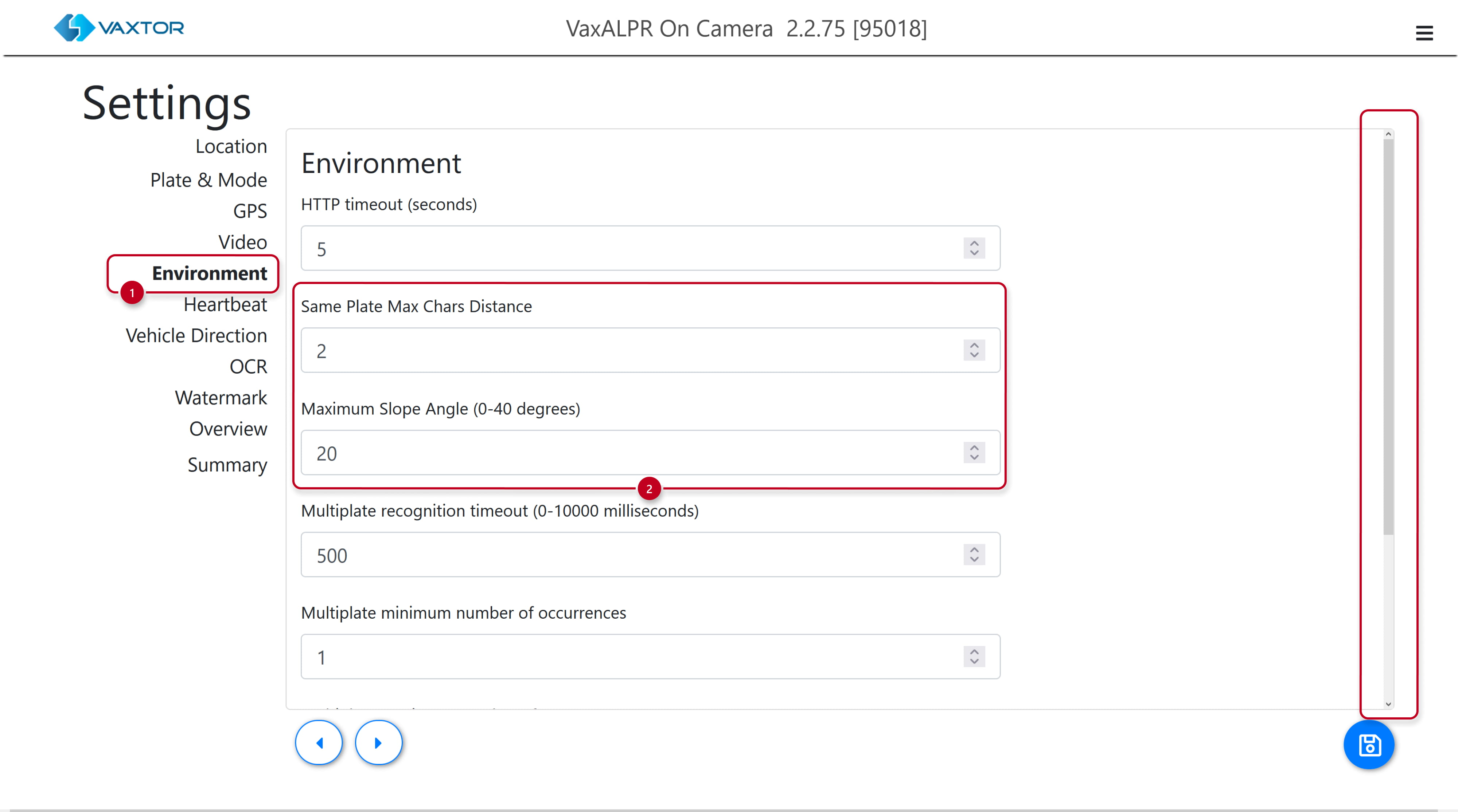 VaxALPR - Settings - Environment
