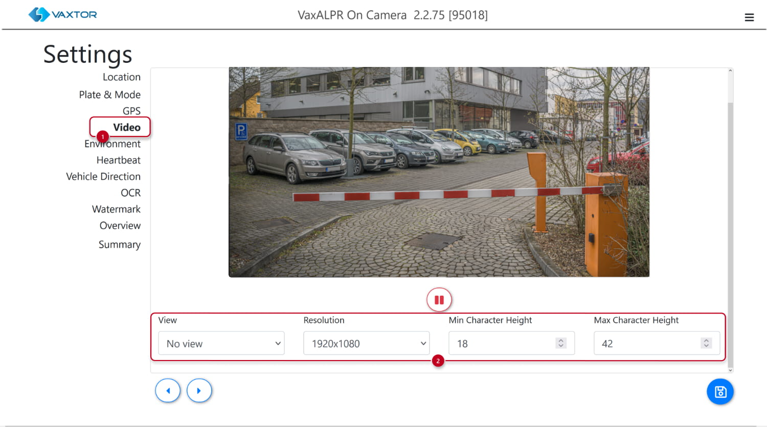 VaxALPR - Settings - Video