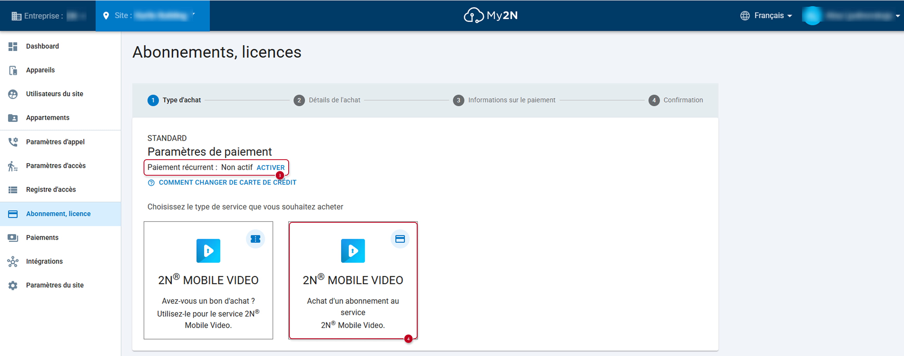 Activation du paiement récurrent dans My2N