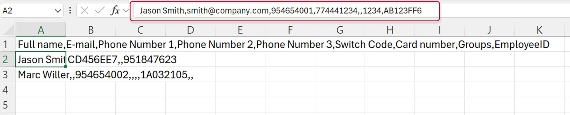 2N Access Commander - Import CSV - Vyplnění souboru CSV
