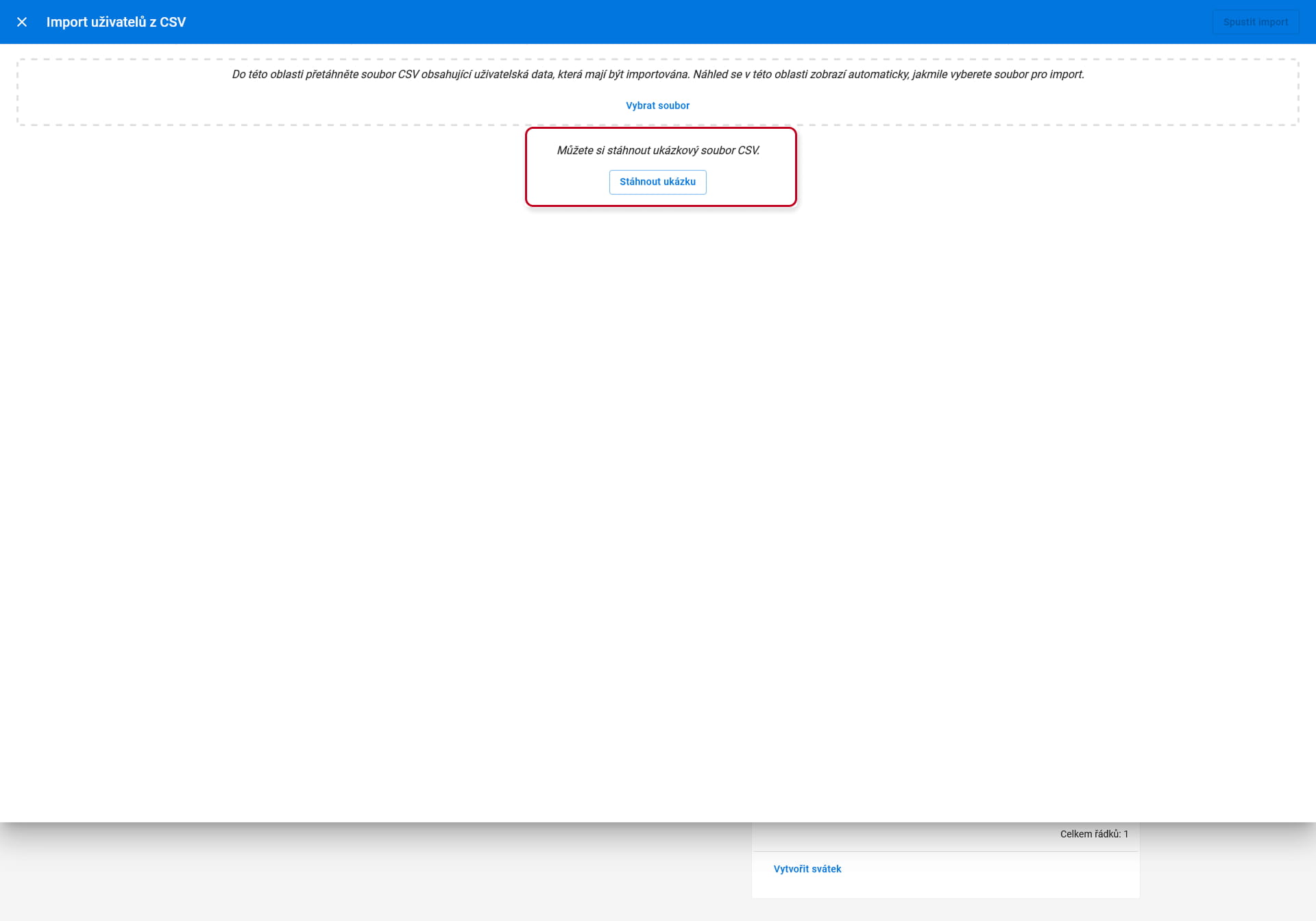 2N Access Commander - Společnost - Importovat uživatele z CSV - Stáhnout vzorový soubor CSV
