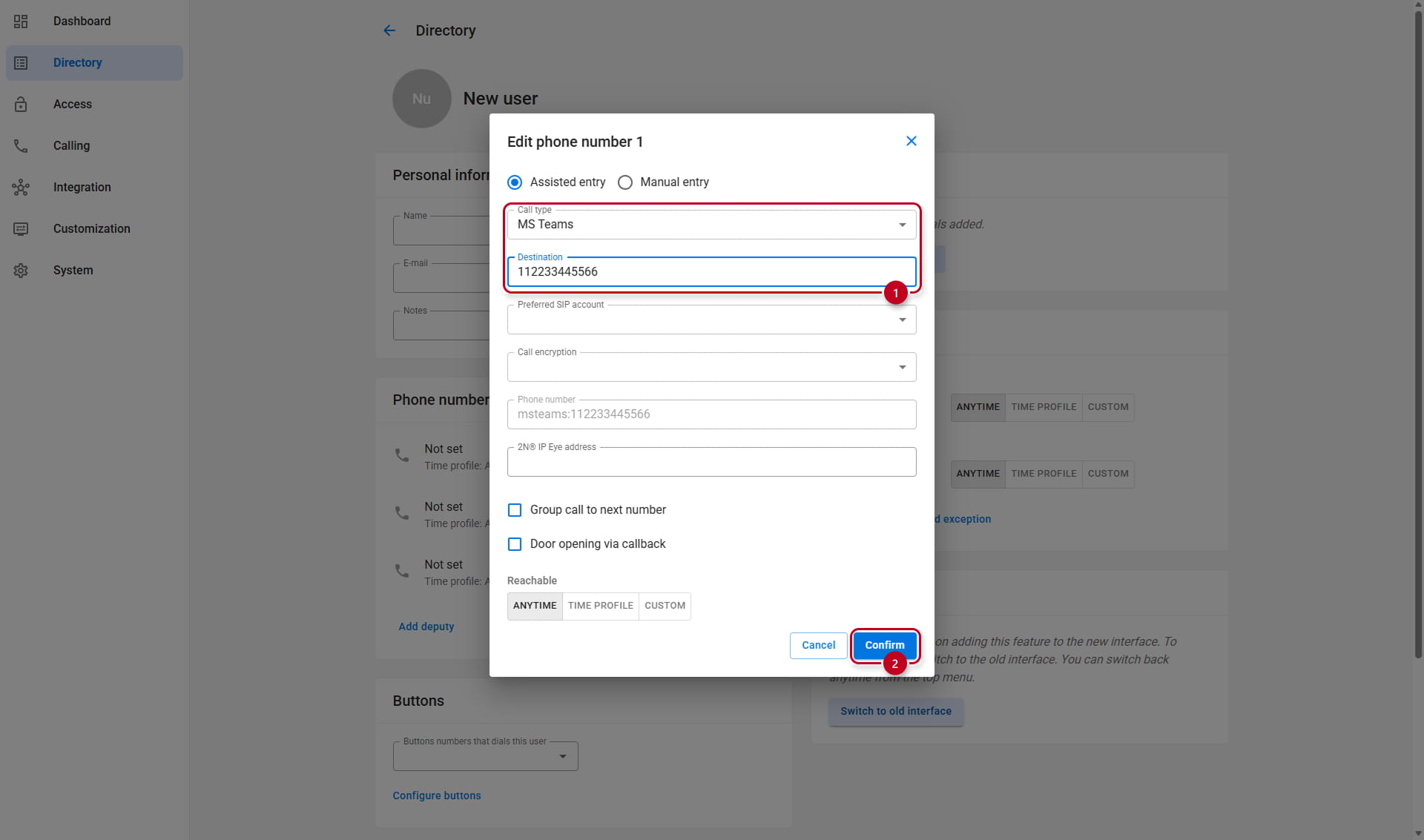 Adding phone number of a MS Teams user