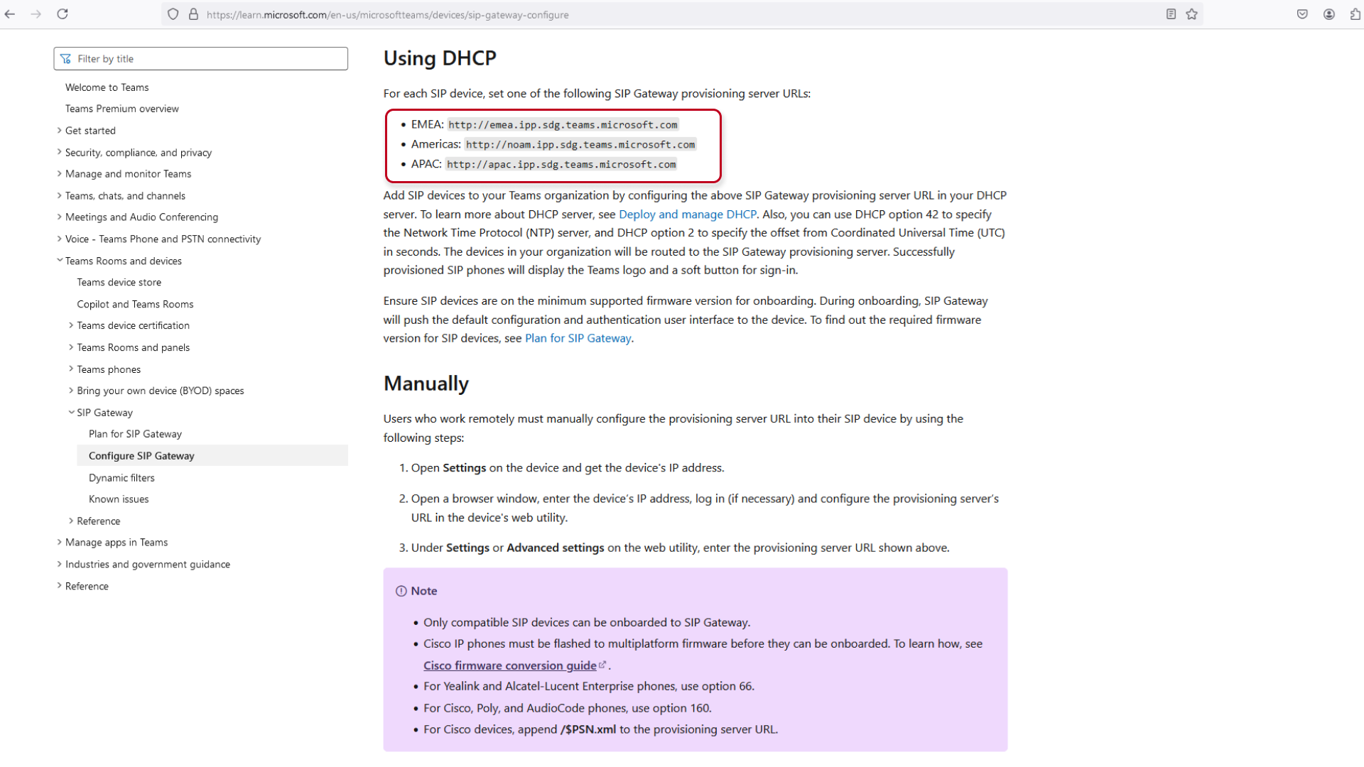 Microsoft SIP Gateway webpage