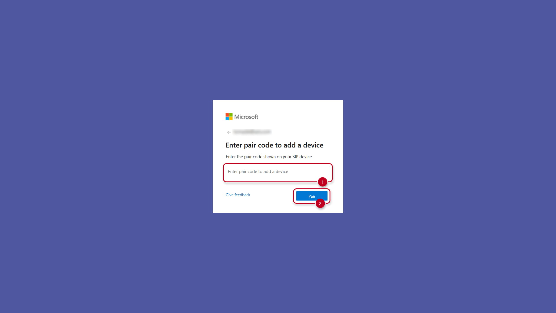 Microsoft website with window for pairing code entering