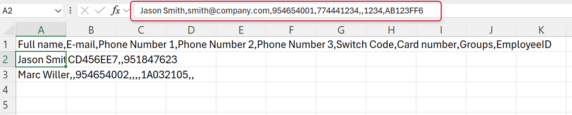 2N Access Commander - Import CSV - Vyplnění souboru CSV