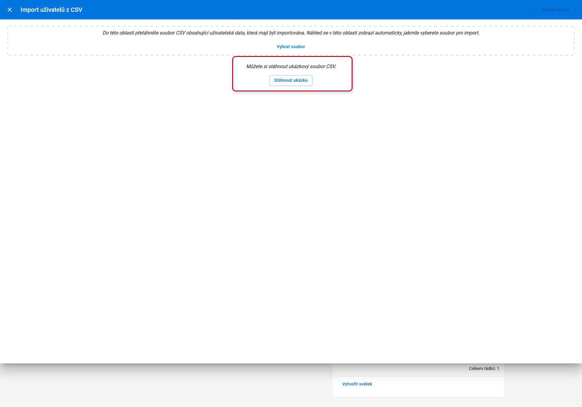 2N Access Commander - Společnost - Importovat uživatele z CSV - Stáhnout vzorový soubor CSV