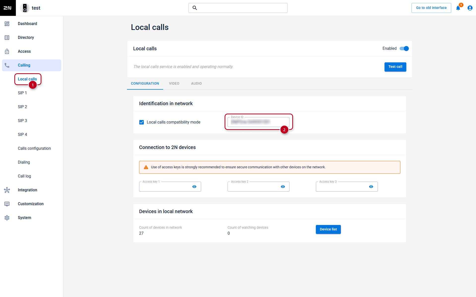 2N IP Intercom - Calling - Local Calls - Configuration - Device ID
